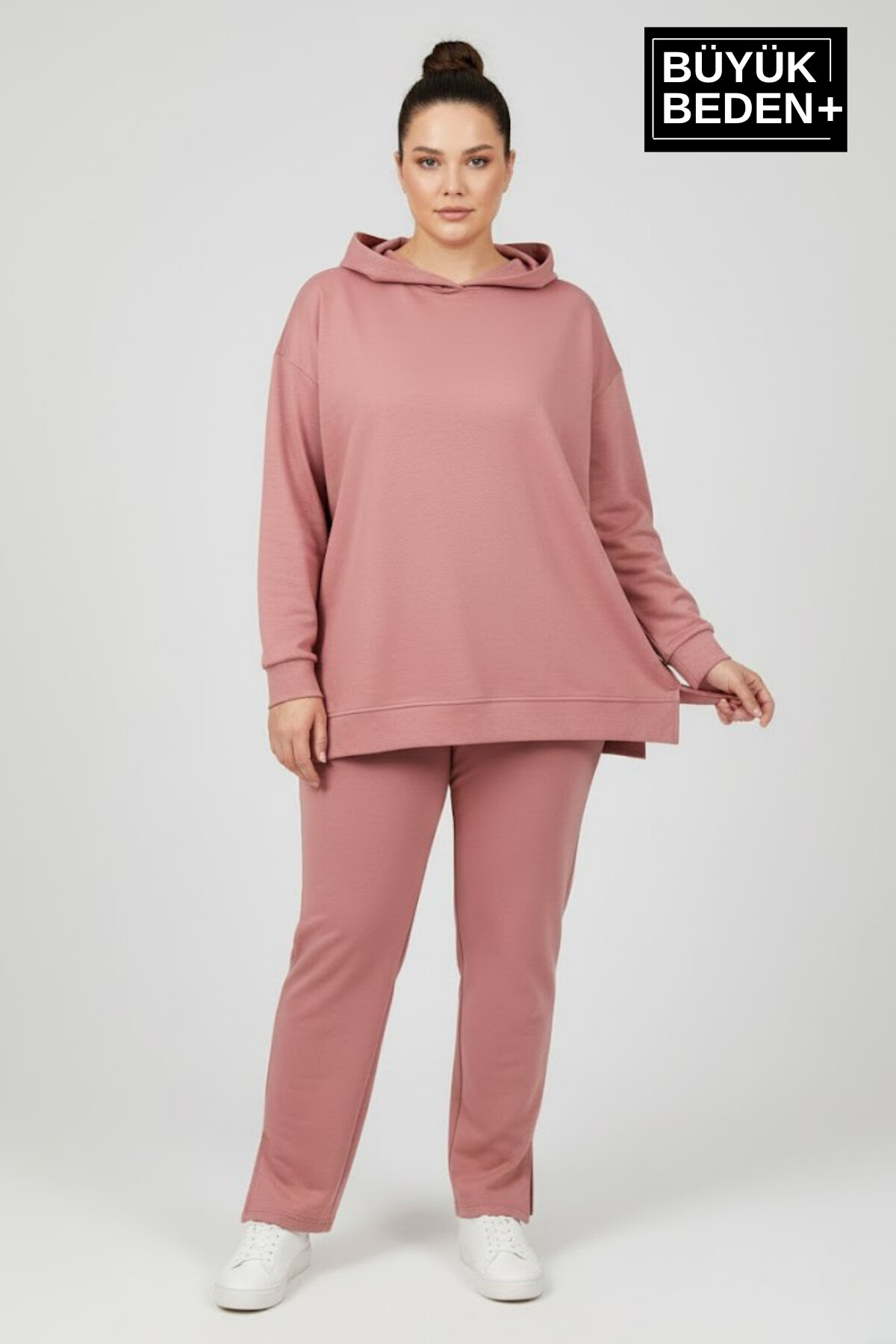 Büyük Beden Kapşonlu Tunik ince Sweatshırt  SPR26BTK991