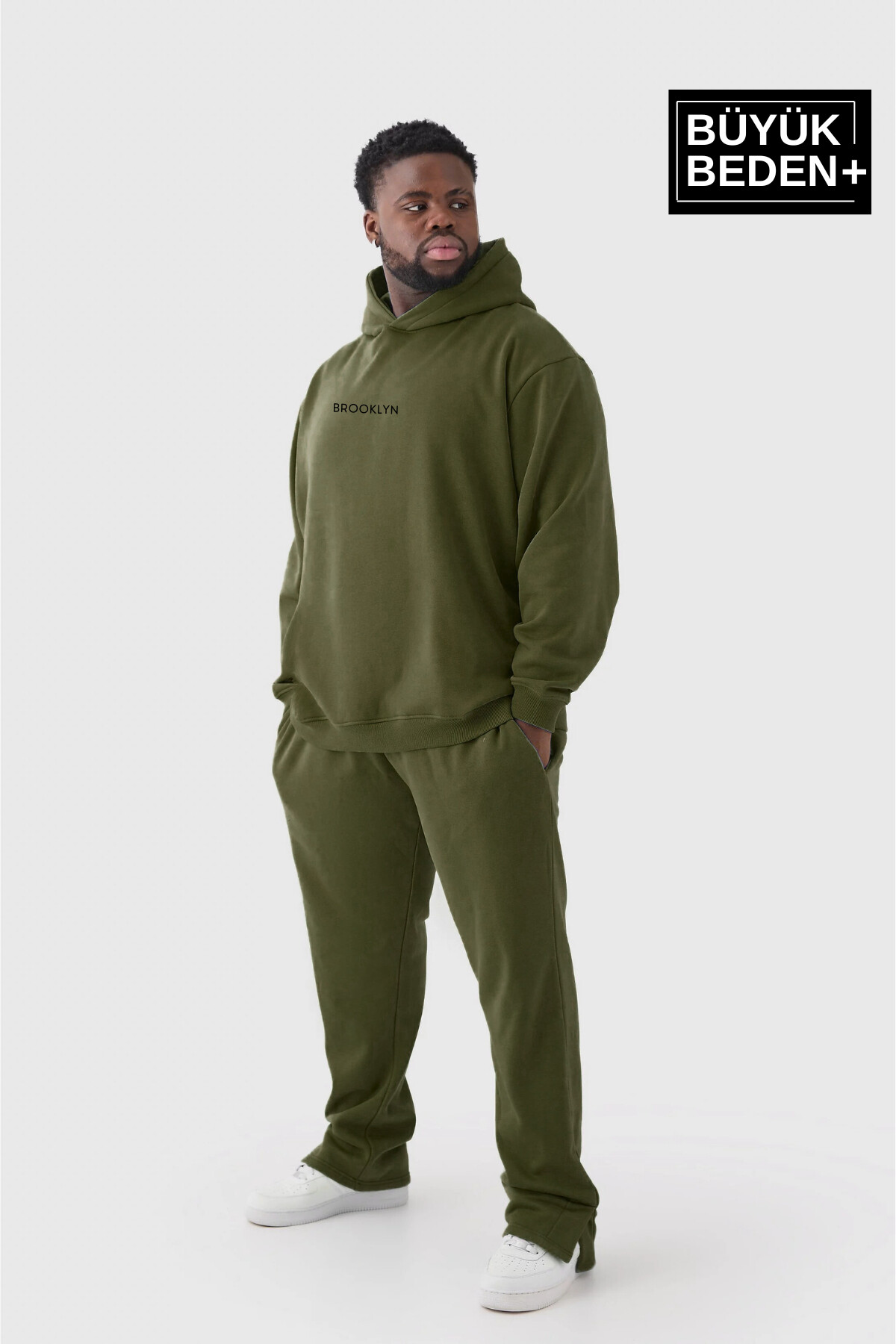 Erkek Orta Brooklyn Baskılı Büyük Beden İnce Kapşonlu Swatshırt SPR25BSW61