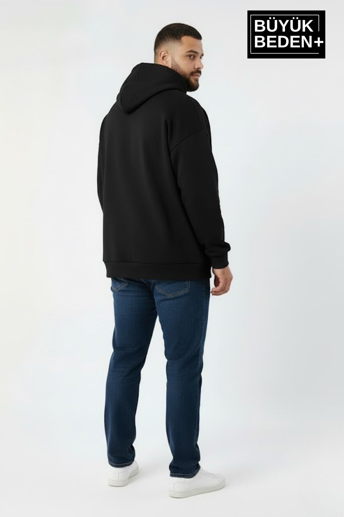 Erkek Büyük Beden AR Baskılı Kapüşonlu ince Sweatshirt SPR26BSW963