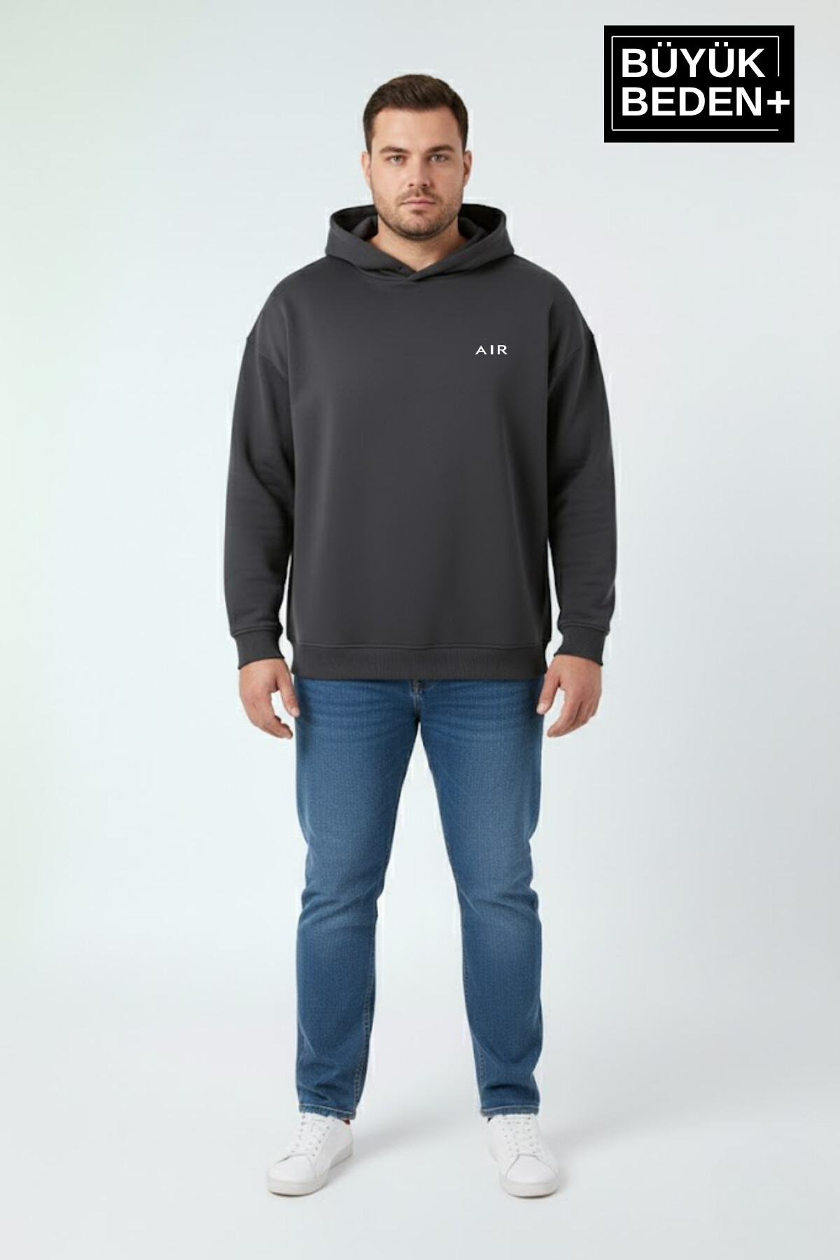Erkek Büyük Beden AR Baskılı Kapüşonlu ince Sweatshirt SPR26BSW963
