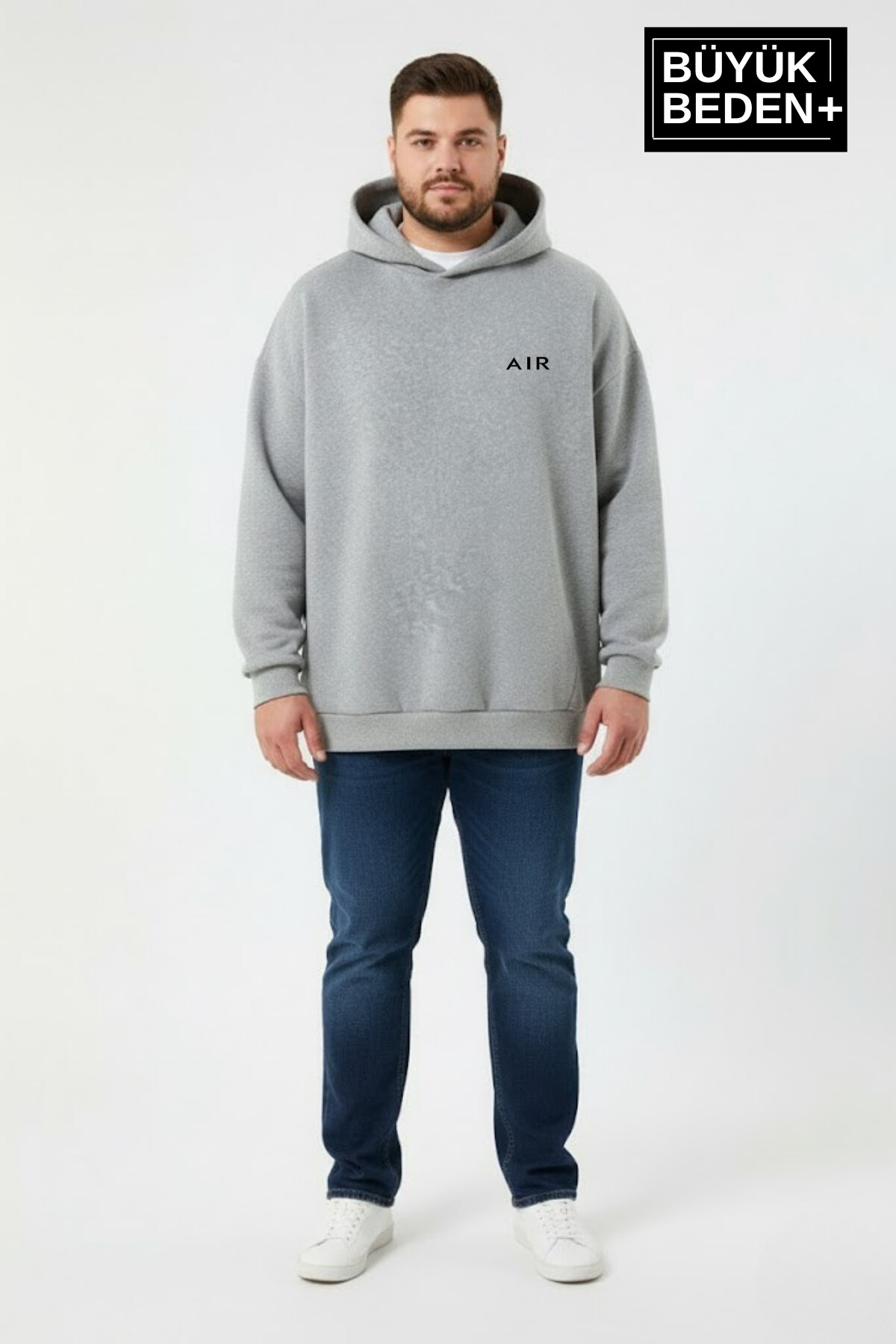 Erkek Büyük Beden AR Baskılı Kapüşonlu ince Sweatshirt SPR26BSW963