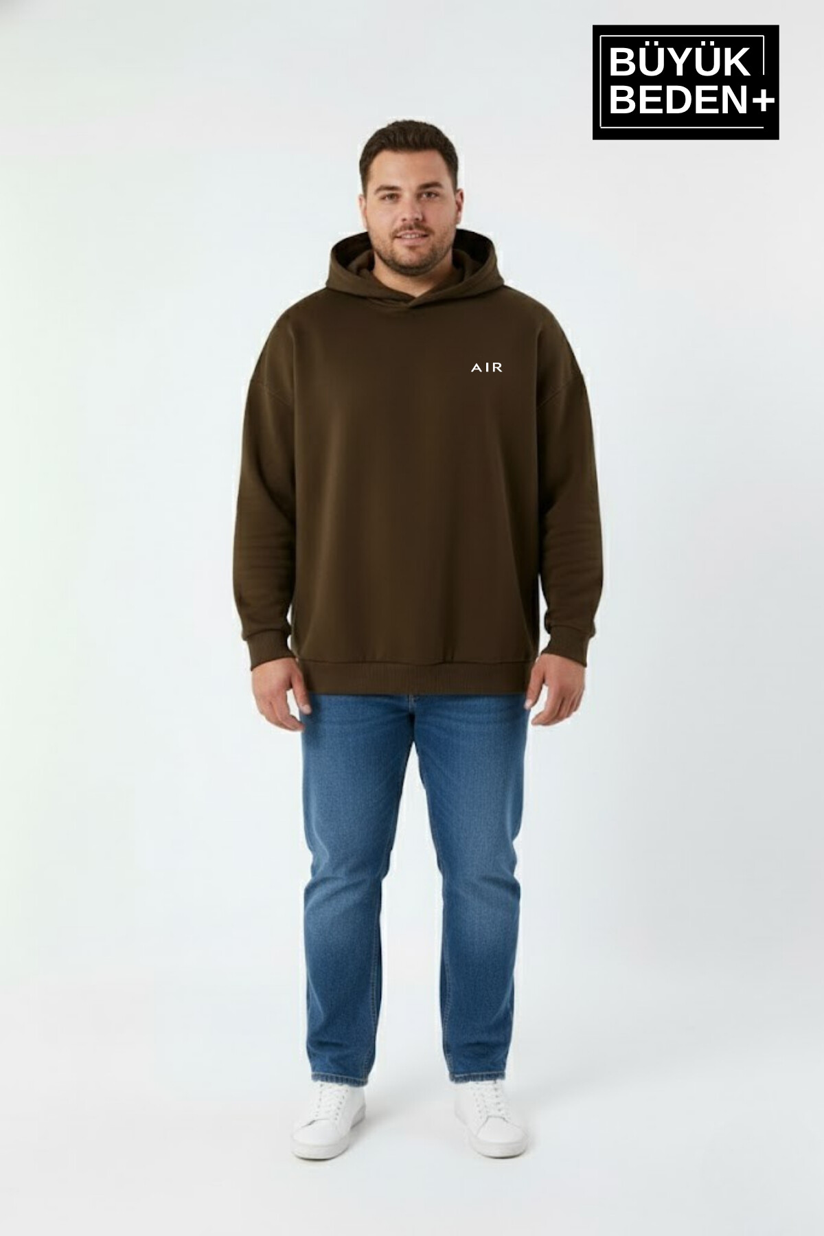 Erkek Büyük Beden AR Baskılı Kapüşonlu ince Sweatshirt SPR26BSW963