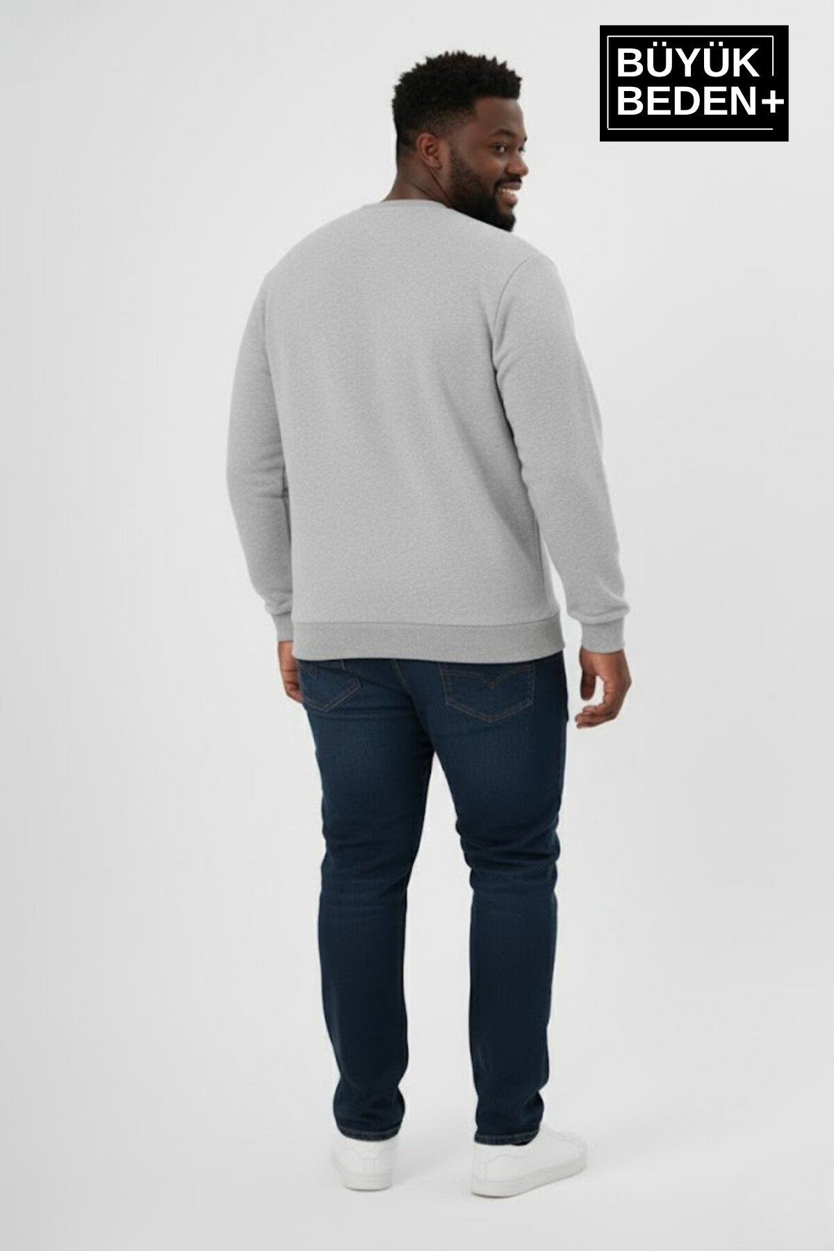 Erkek Büyük Beden AR Baskılı Yaka Kollar Etek Ribana Bisilet Yaka İnce Sweatshirt SPR26BSW956-1