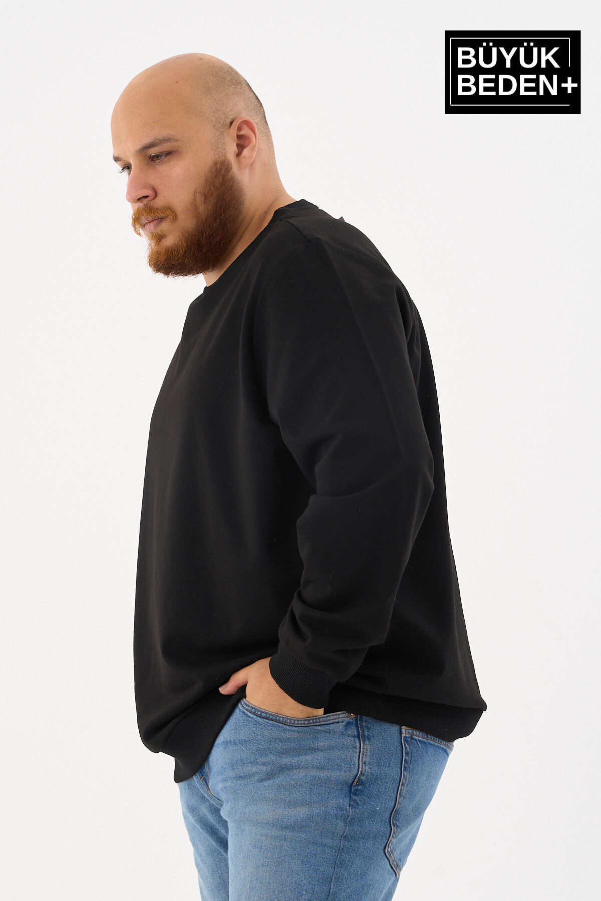 Erkek Büyük Beden Bisiklet Yaka ince Sweatshirt SPR24BSW56
