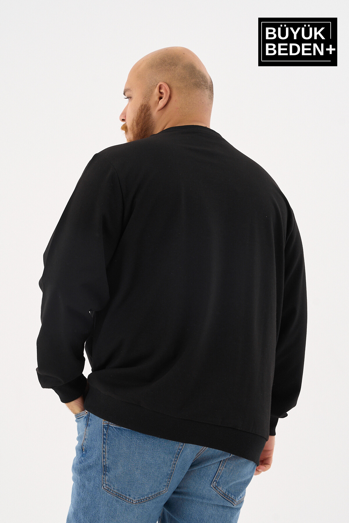 Erkek Büyük Beden Bisiklet Yaka ince Sweatshirt SPR24BSW56