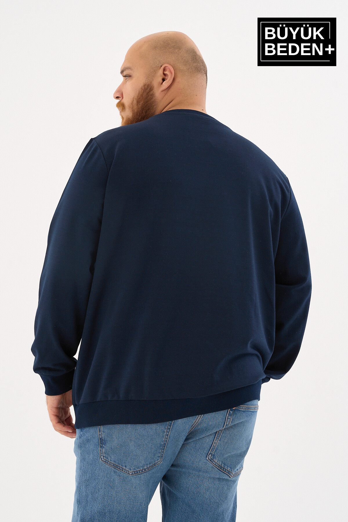 Erkek Büyük Beden Bisiklet Yaka ince Sweatshirt SPR24BSW56