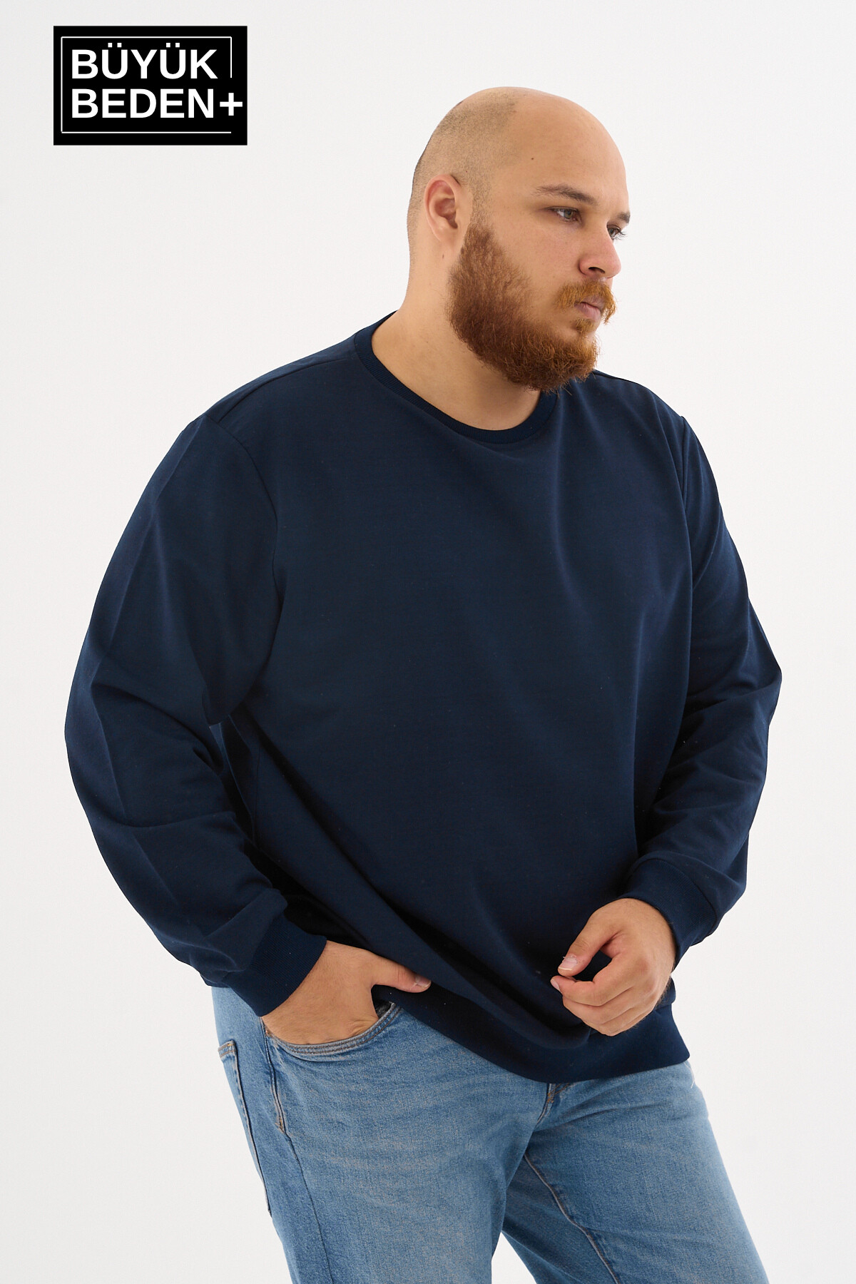 Erkek Büyük Beden Bisiklet Yaka ince Sweatshirt SPR24BSW56