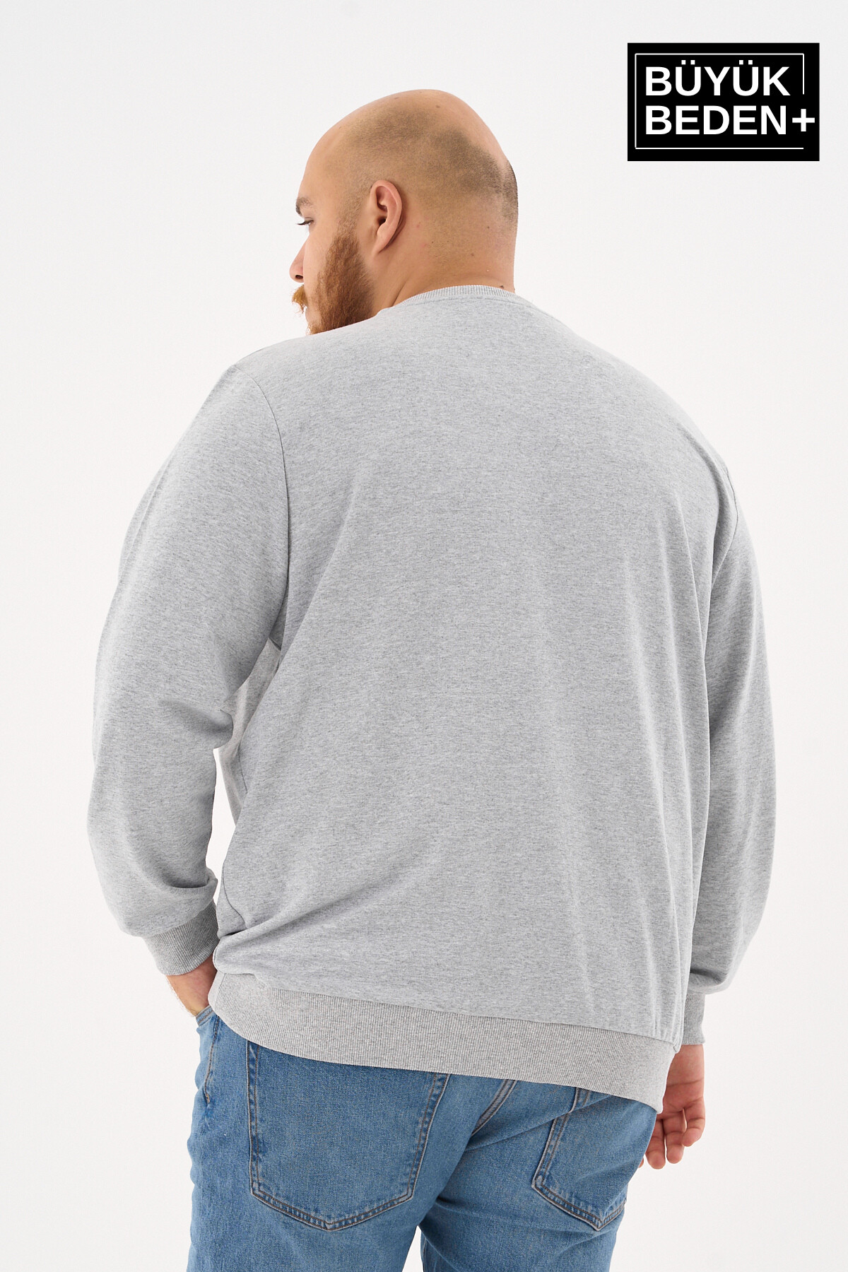 Erkek Büyük Beden Bisiklet Yaka ince Sweatshirt SPR24BSW56