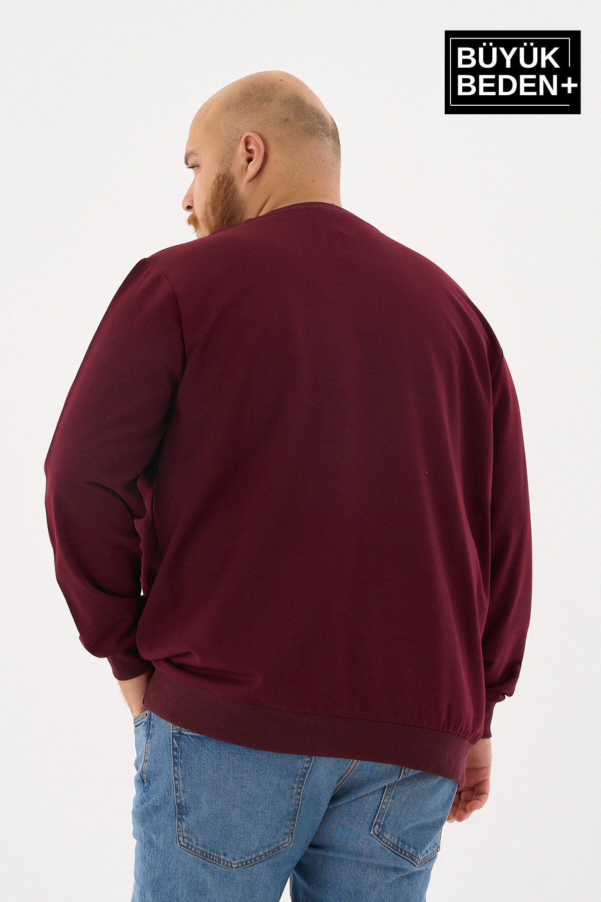 Erkek Büyük Beden Bisiklet Yaka ince Sweatshirt SPR24BSW56