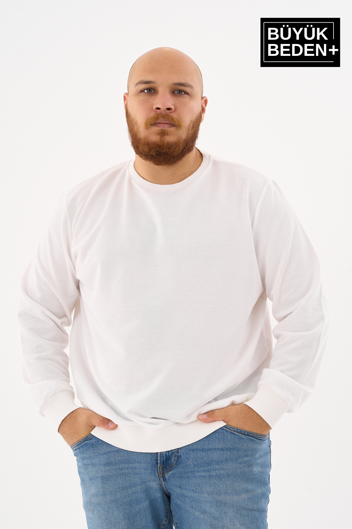 Erkek Büyük Beden Bisiklet Yaka ince Sweatshirt SPR24BSW56
