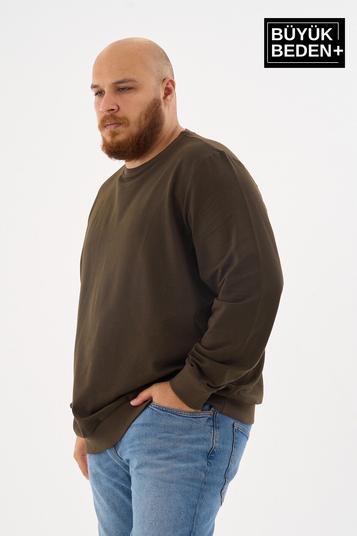 Erkek Büyük Beden Bisiklet Yaka ince Sweatshirt SPR24BSW56
