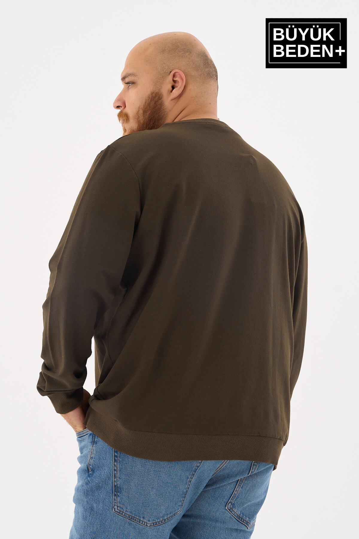 Erkek Büyük Beden Bisiklet Yaka ince Sweatshirt SPR24BSW56