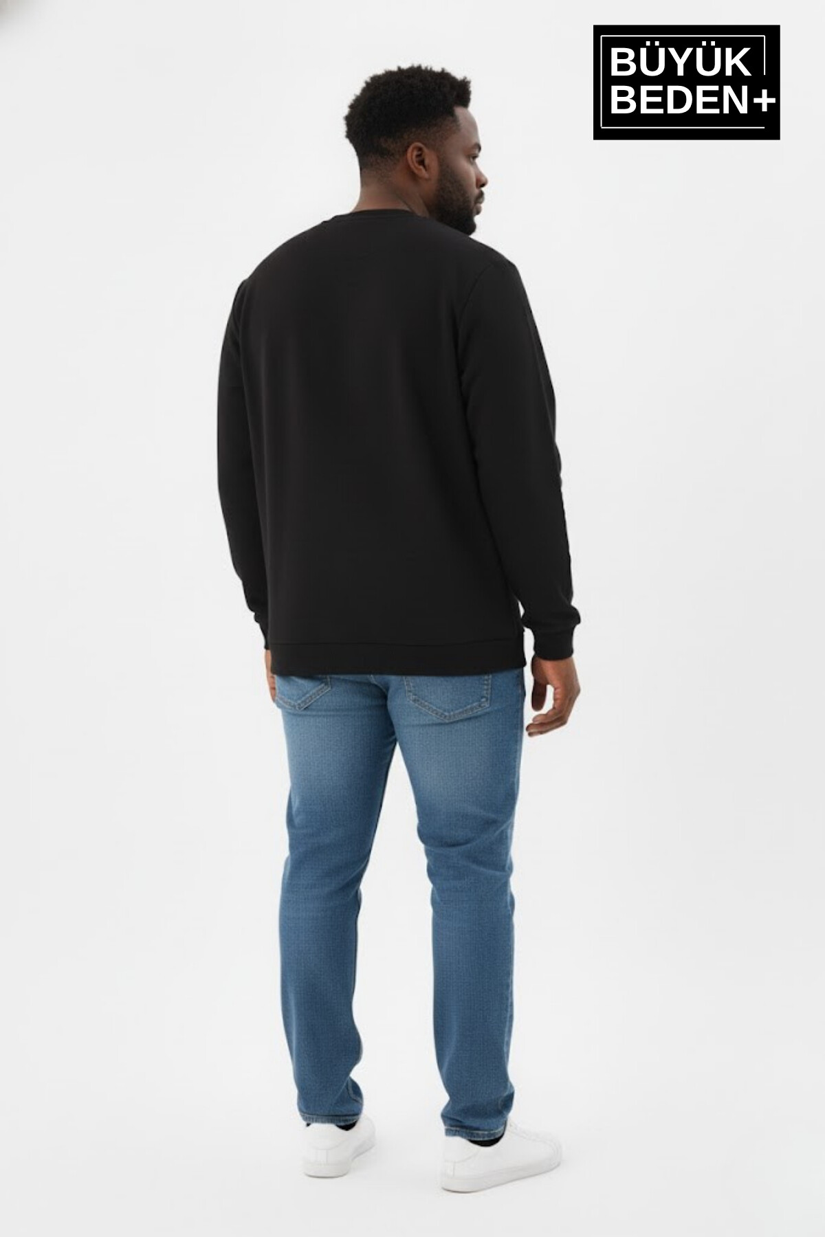 Erkek Büyük Beden Bisiklet Yaka Kollar ve Etek Ribanalı İnce Sweatshirt SPR26BSW956