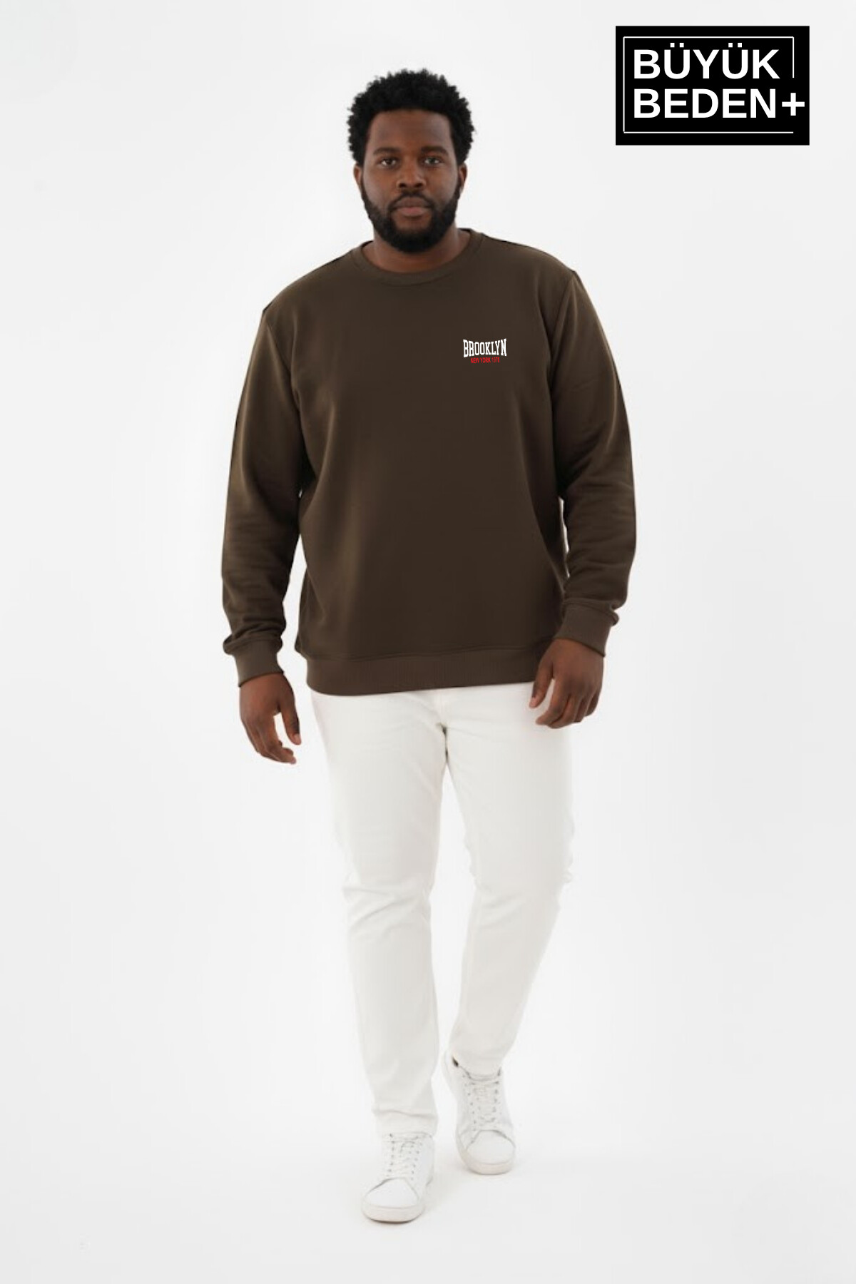 Erkek Büyük Beden BROOKLYN 1970 Baskılı Bisilet Yaka İnce Sweatshirt SPR26BSW956-3