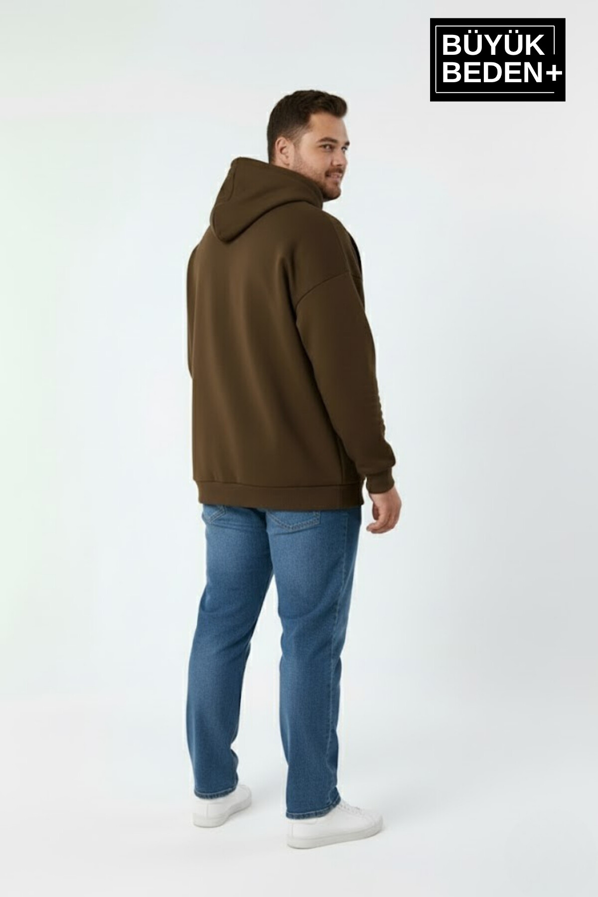 Erkek Büyük Beden Brooklyn 1970 Baskılı Kapüşonlu ince Sweatshirt SPR26BSW964