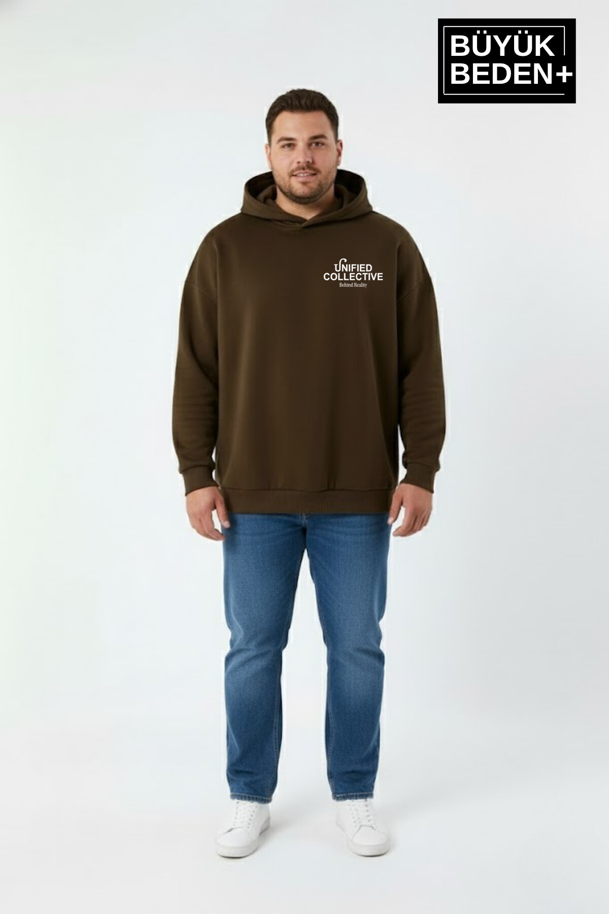 Erkek Büyük Beden Hoodie –Rahat Kalıp Konforlu Unified Baskılı ince Sweatshirt SPR26BSW968