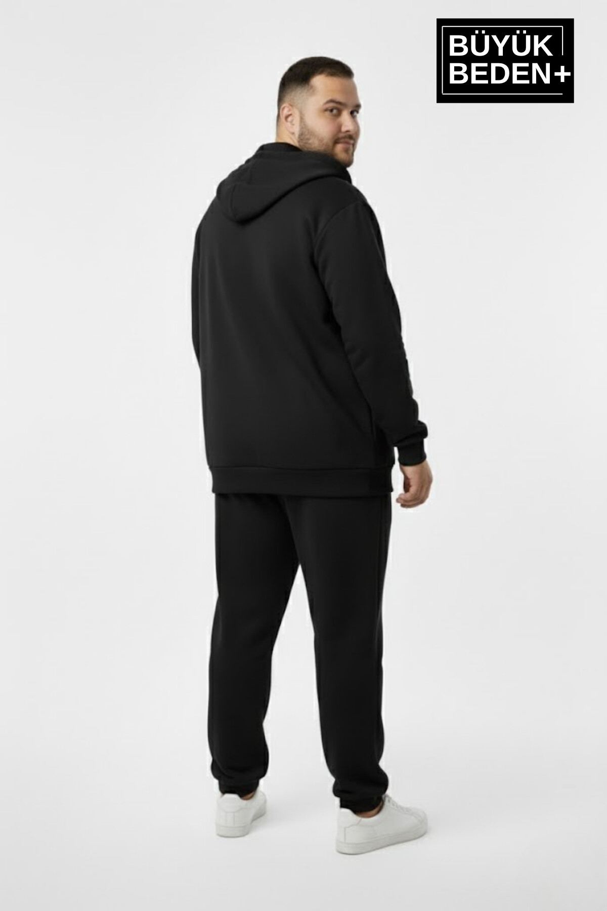 Erkek Büyük Beden Kapüşonlu Fermuarlı N Baskılı ince Sweatshirt Hırka SPR26BHR922
