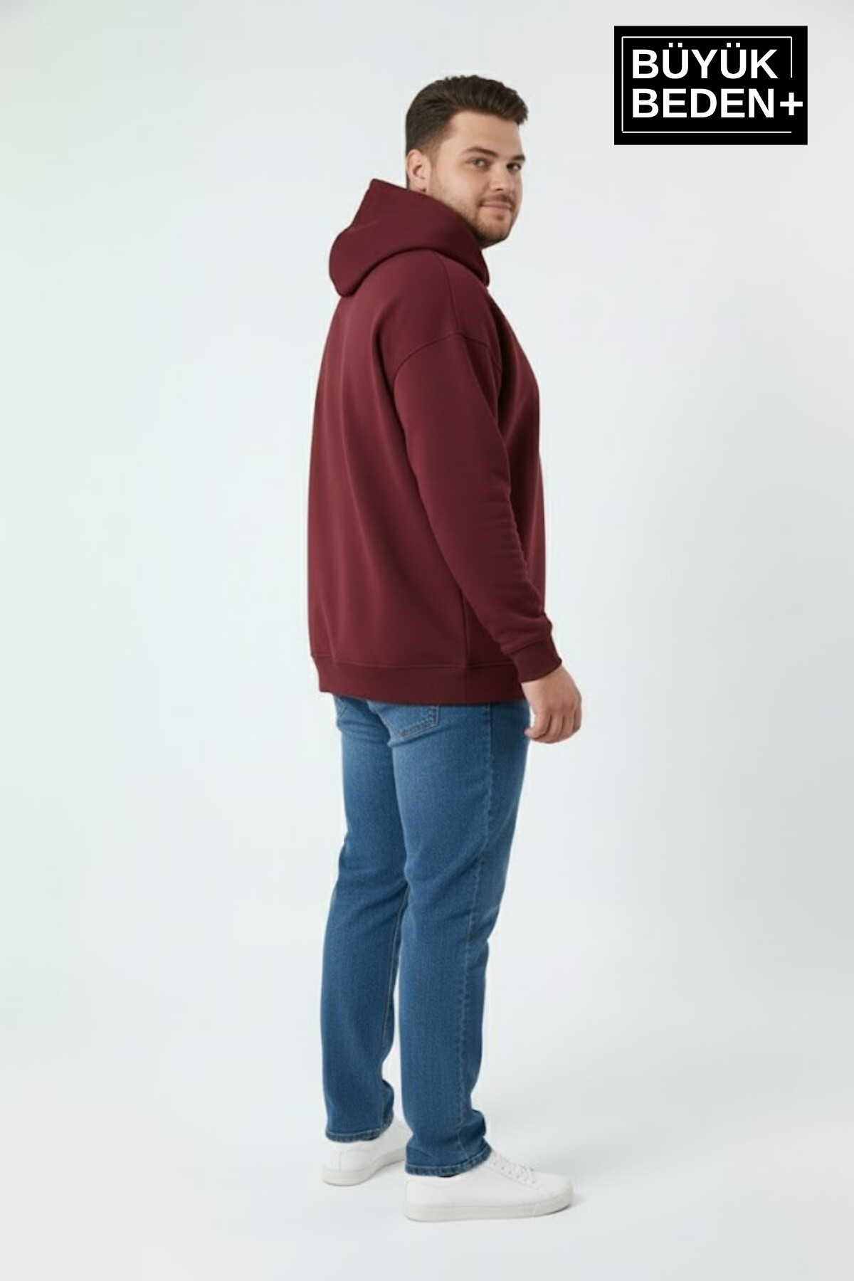 Erkek Büyük Beden New York Baskılı Kapüşonlu ince Sweatshirt SPR26BSW962