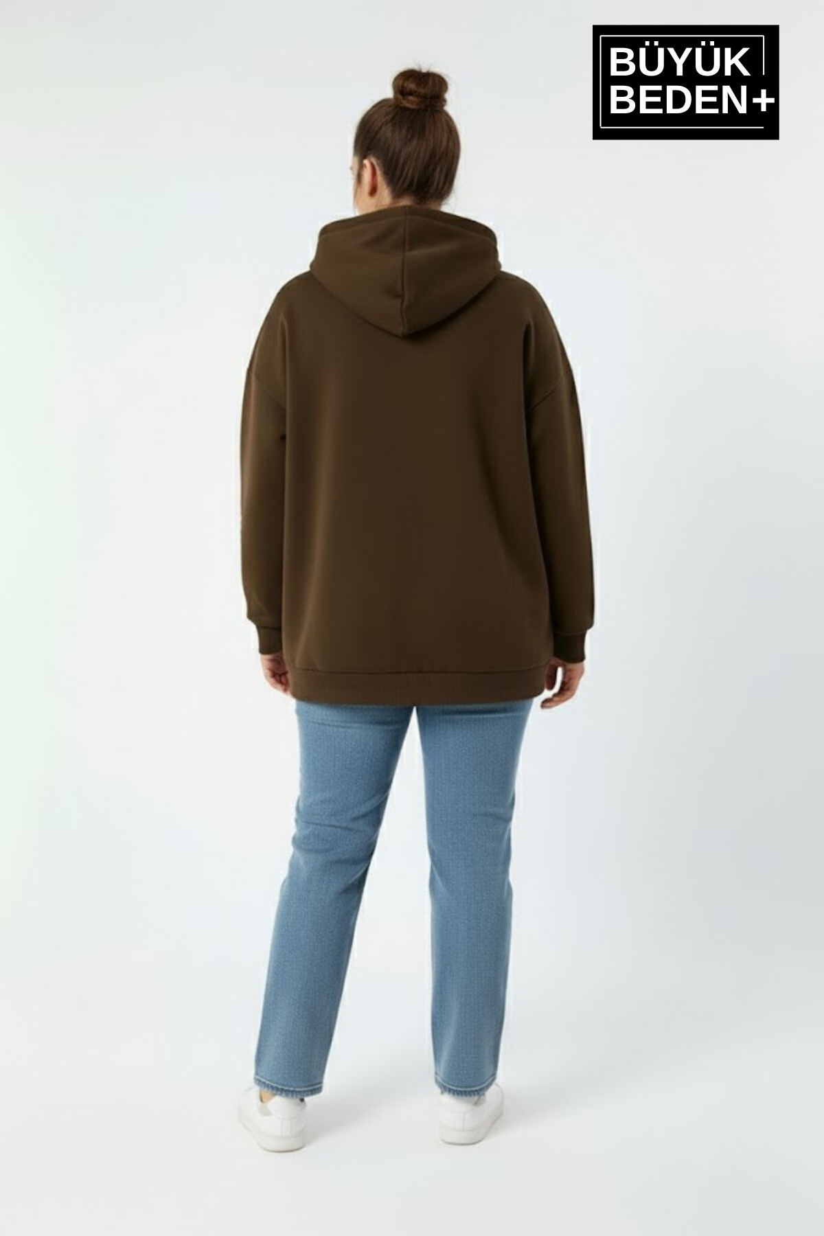 Kadın Büyük Beden AR Baskılı Kapüşonlu  ince Sweatshirt SPR26BSWK963
