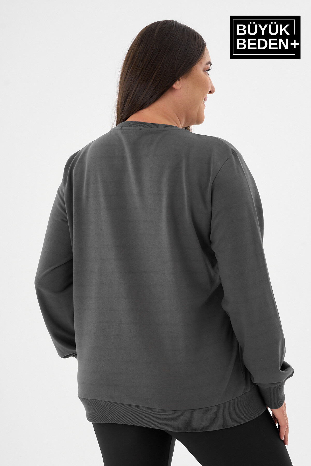 Kadın Büyük Beden Bisiklet Yaka İnce Sweatshirt SPR24BSWK56