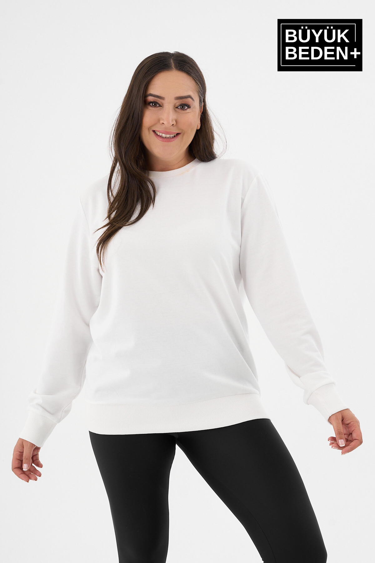 Kadın Büyük Beden Bisiklet Yaka İnce Sweatshirt SPR24BSWK56