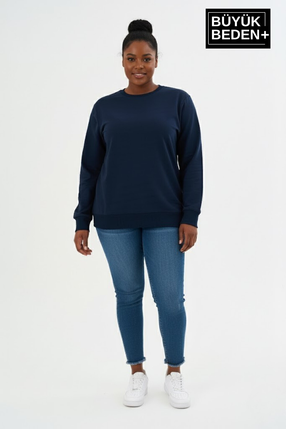 Kadın Büyük Beden Bisiklet Yaka Kollar ve Etek Ribanalı İnce Sweatshirt SPR26BSWK956
