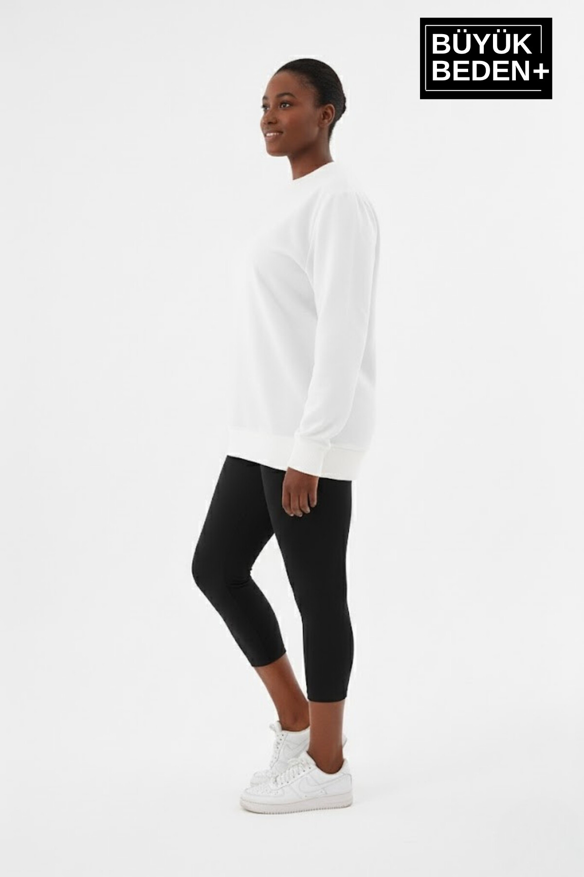 Kadın Büyük Beden Bisiklet Yaka Kollar ve Etek Ribanalı İnce Sweatshirt SPR26BSWK956