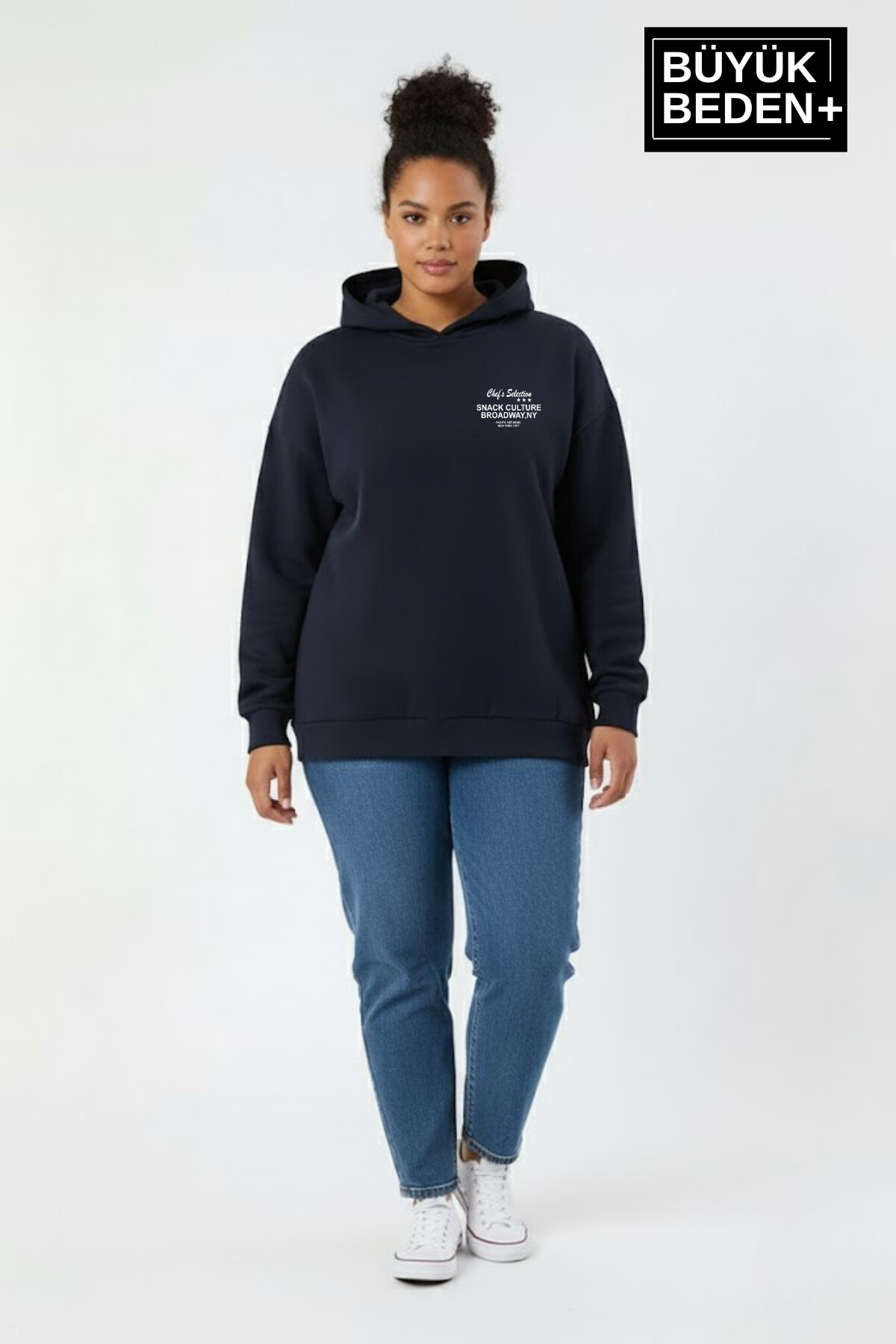 Kadın Büyük Beden Chef Baskılı Kapüşonlu Rahat Kalıp ince Sweatshirt SPR26BSWK966