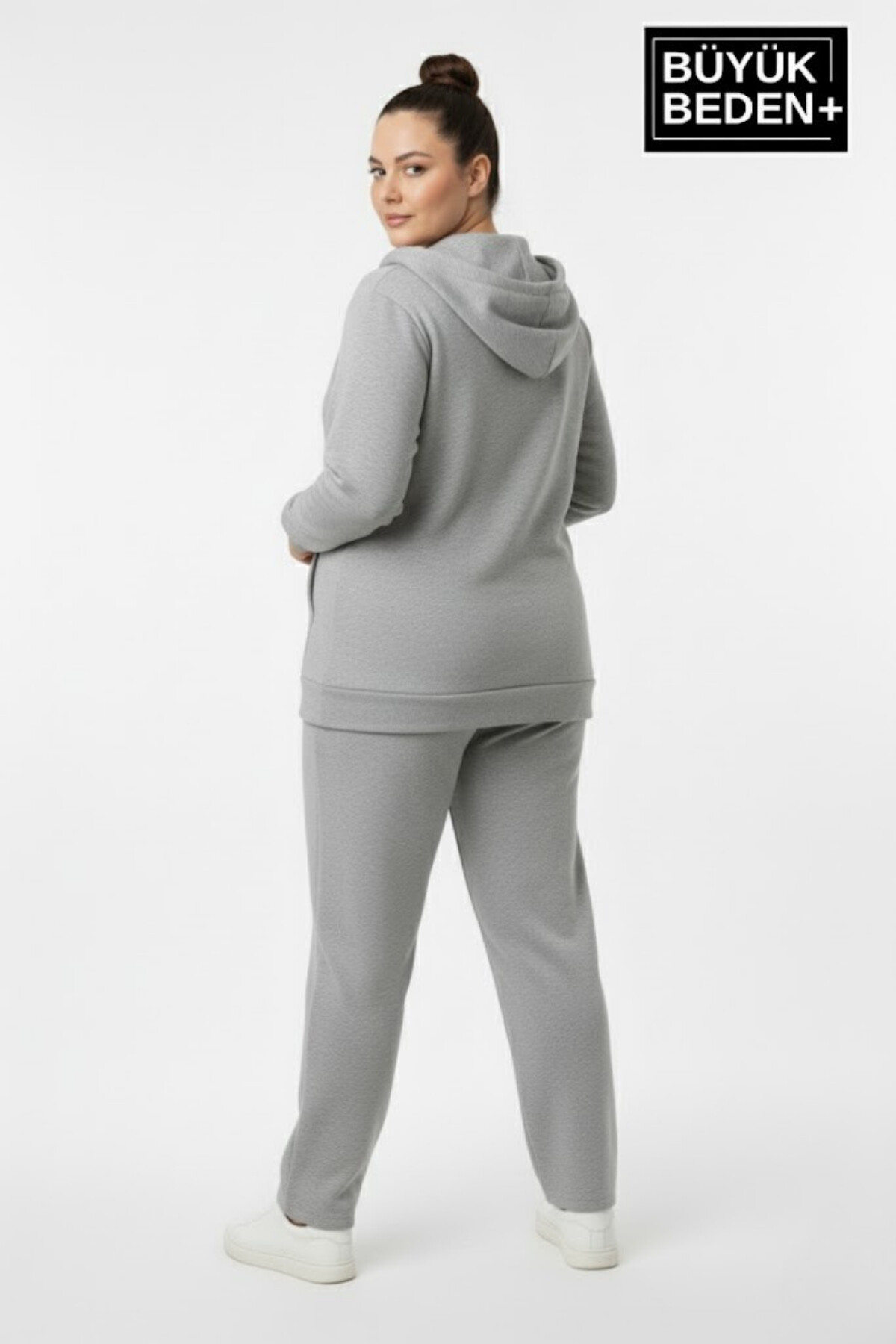 Kadın Büyük Beden Fermuarlı Kapüşonlu New York Baskılı ince Sweatshirt Hırka SPR26BHR923