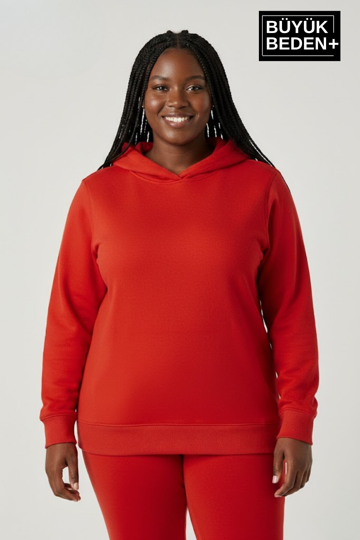Kadın Büyük Beden Kapşonlu ince Sweatshirt SPR24BSWK57
