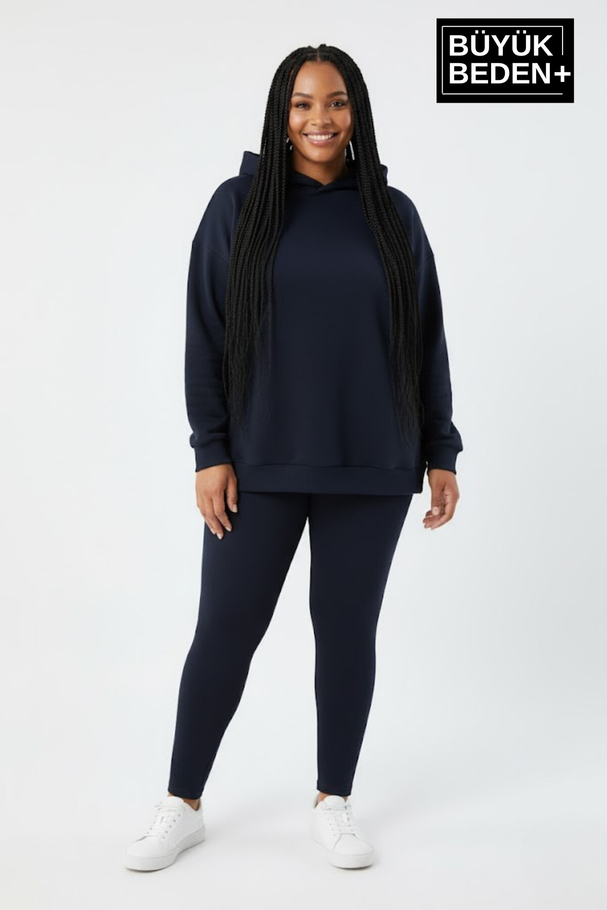 Kadın Büyük Beden Kapşonlu ince Sweatshirt SPR24BSWK57