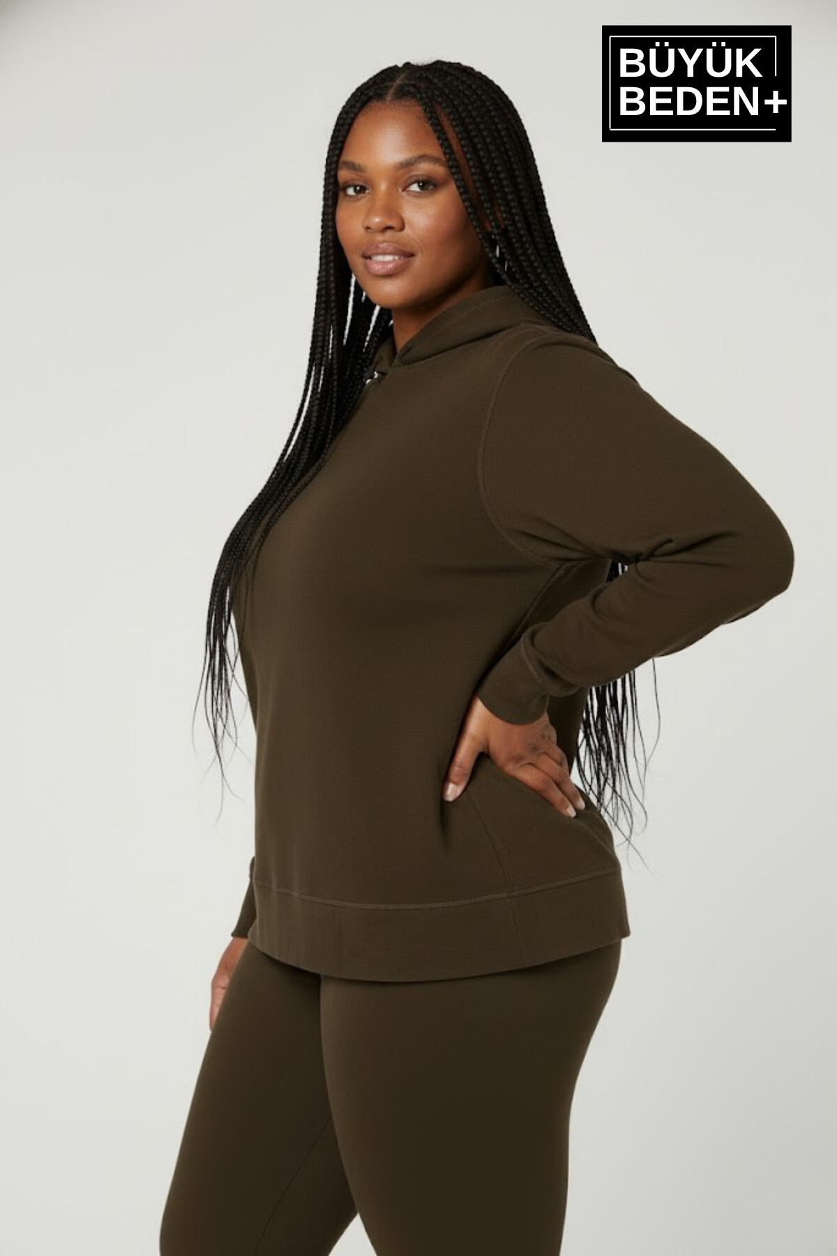 Kadın Büyük Beden Kapşonlu ince Sweatshirt SPR24BSWK57