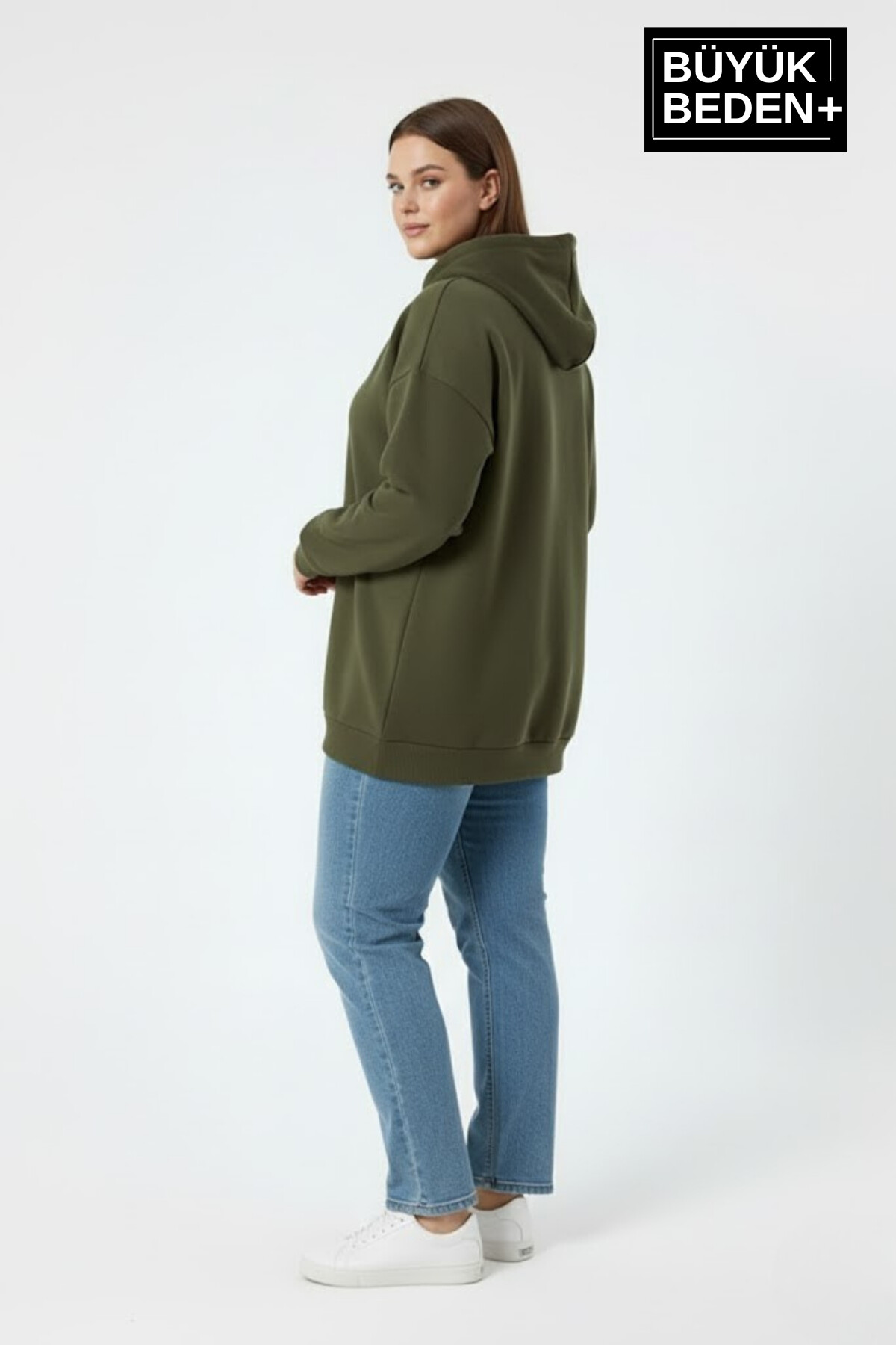 Kadın Büyük Beden Kapüşonlu Brooklyn Baskılı ince Sweatshirt SPR26BSWK961