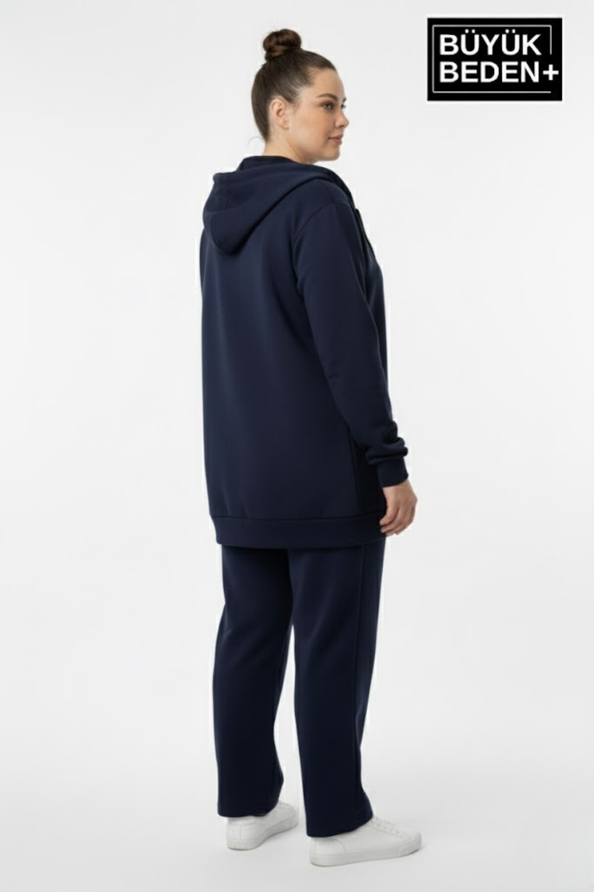 Kadın Büyük Beden Kapüşonlu Fermuarlı N Baskılı ince Sweatshirt Hırka SPR26BHRK922