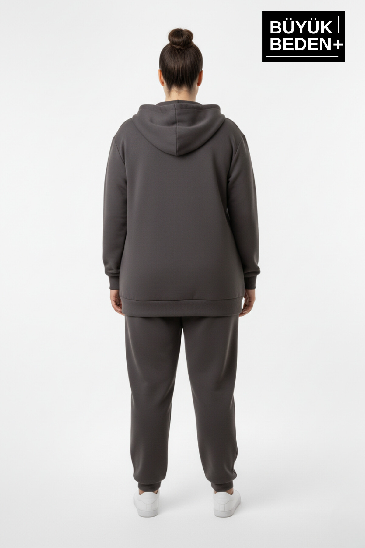 Kadın Büyük Beden Kapüşonlu Fermuarlı N Baskılı ince Sweatshirt Hırka SPR26BHRK922