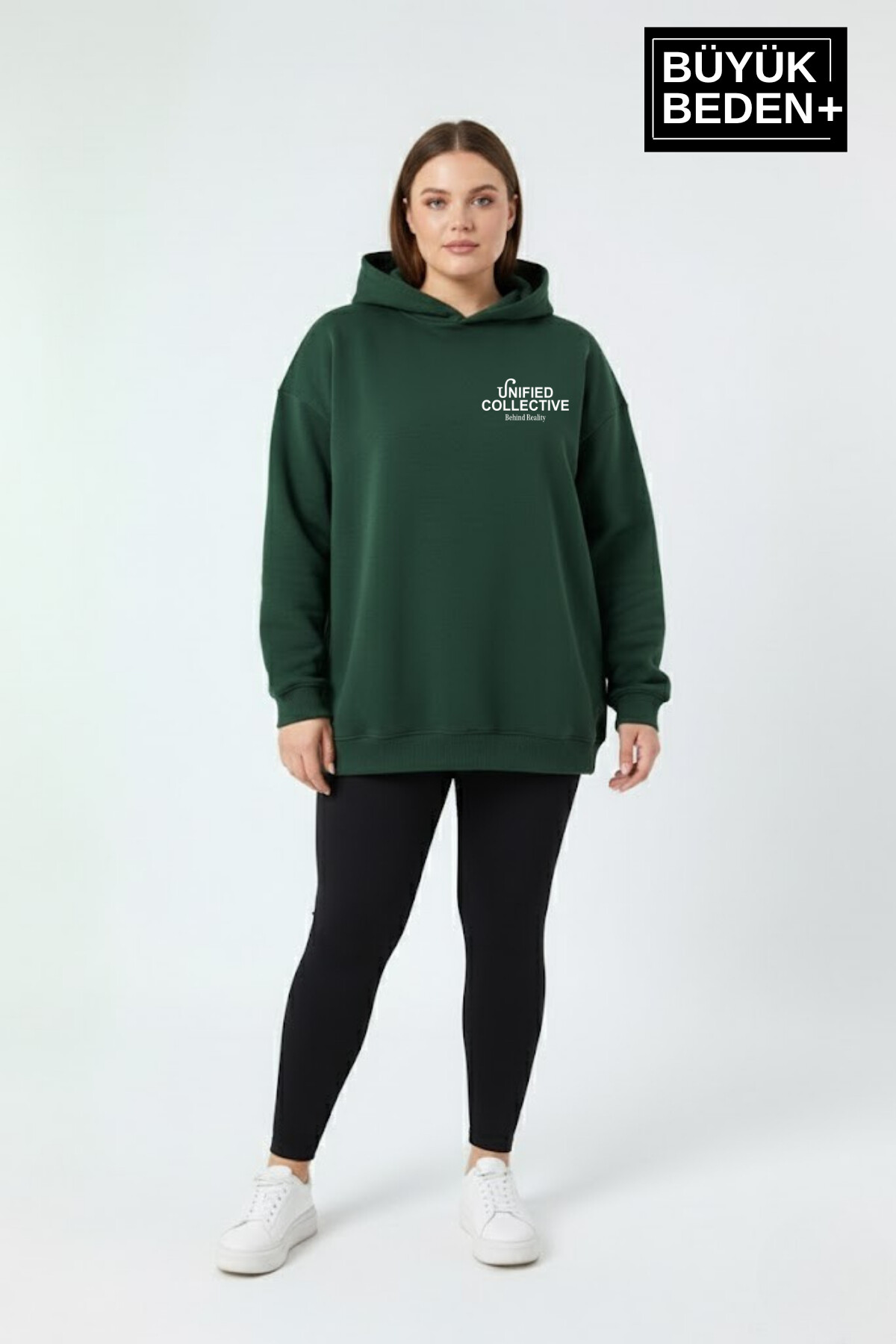Kadın Büyük Beden Rahat Kalıp Hoodie -Unified Baskılı Kapüşonlu inceSweatshirt SPR26BSWK968