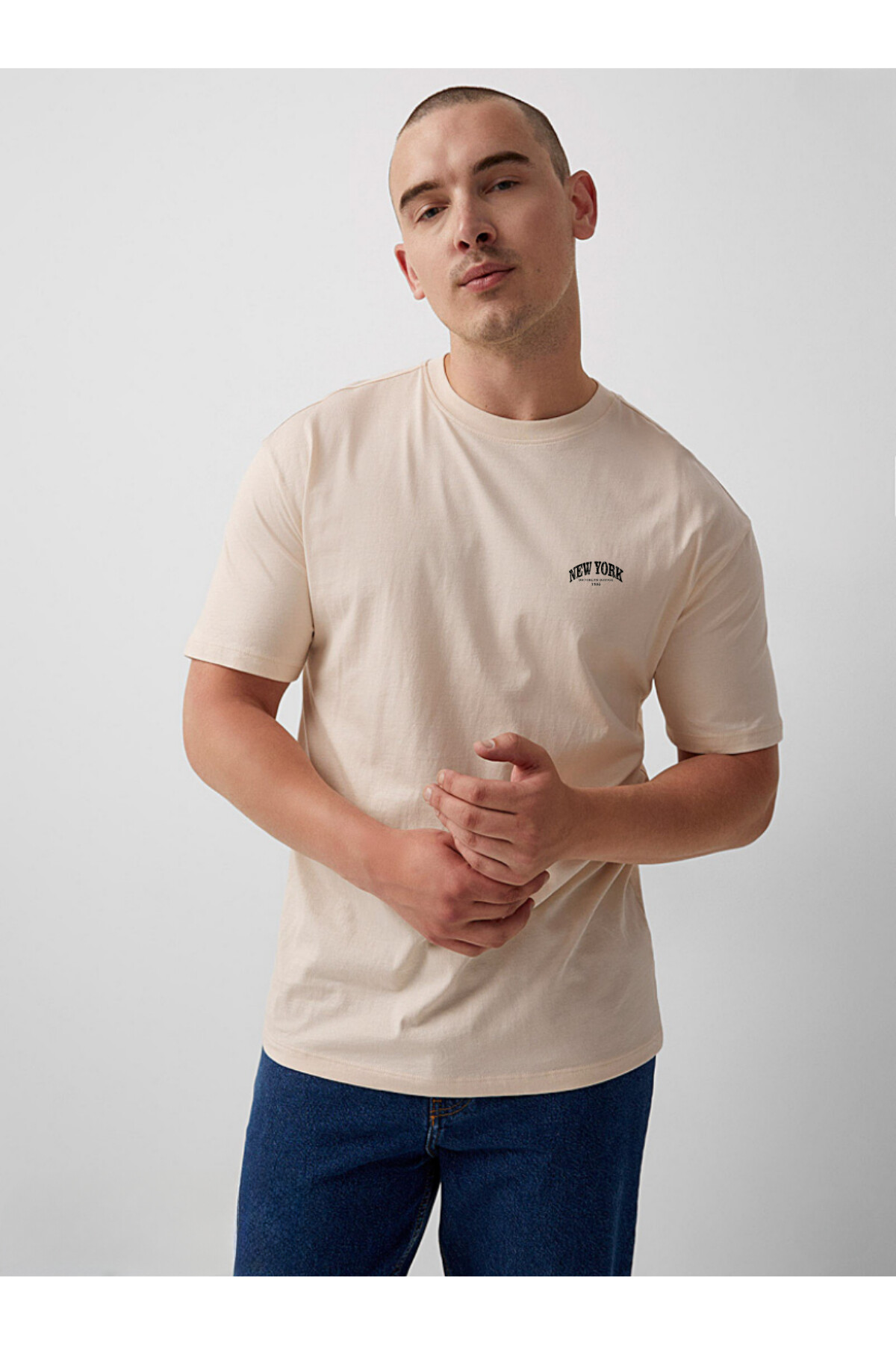 Erkek Bisiklet Yaka  New York Baskılı Tshirt SPR25TS29