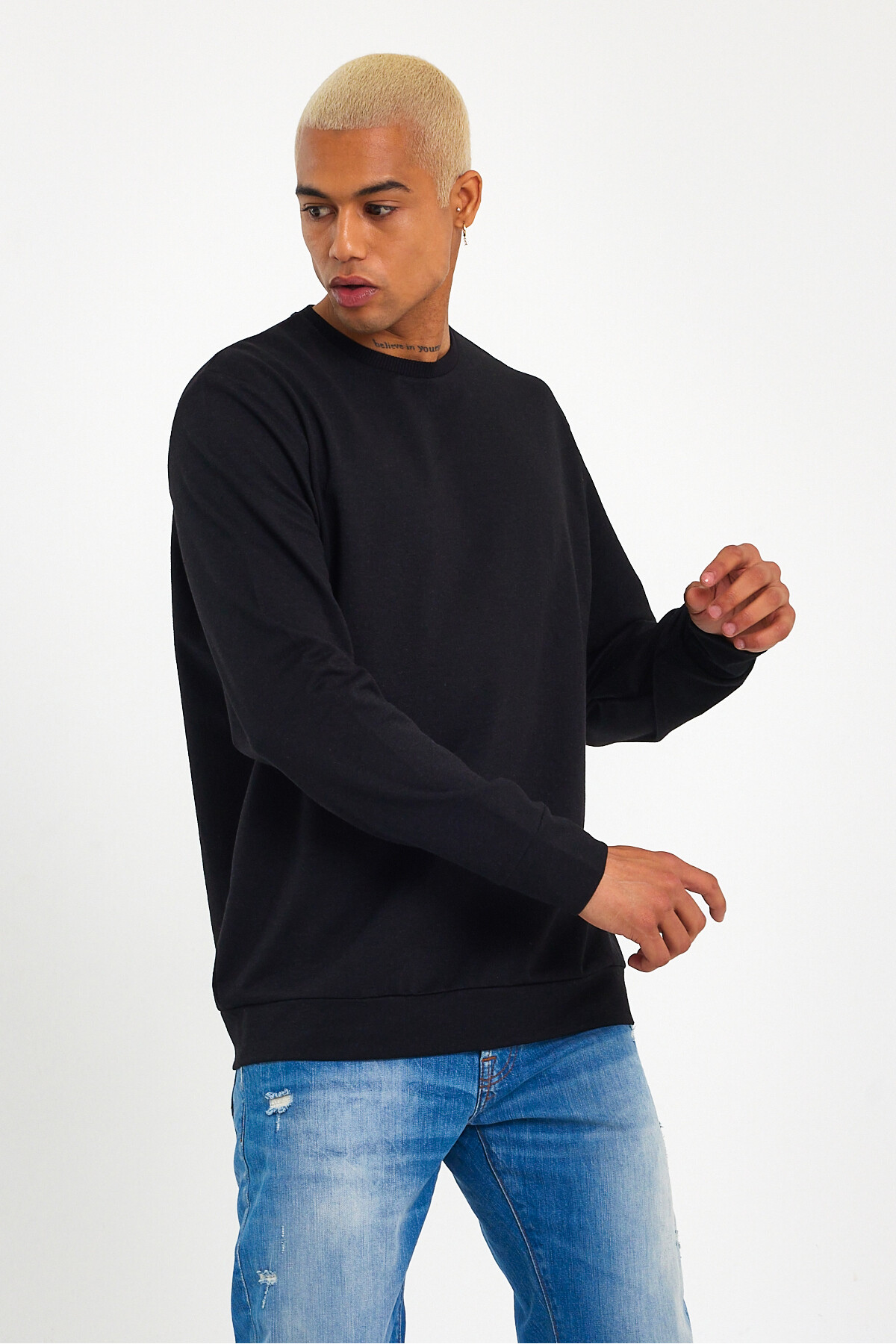 Süperlife Erkek Gri Bisiklet Yaka Ribanalı Regular Fit Sweatshirt spr26swk930