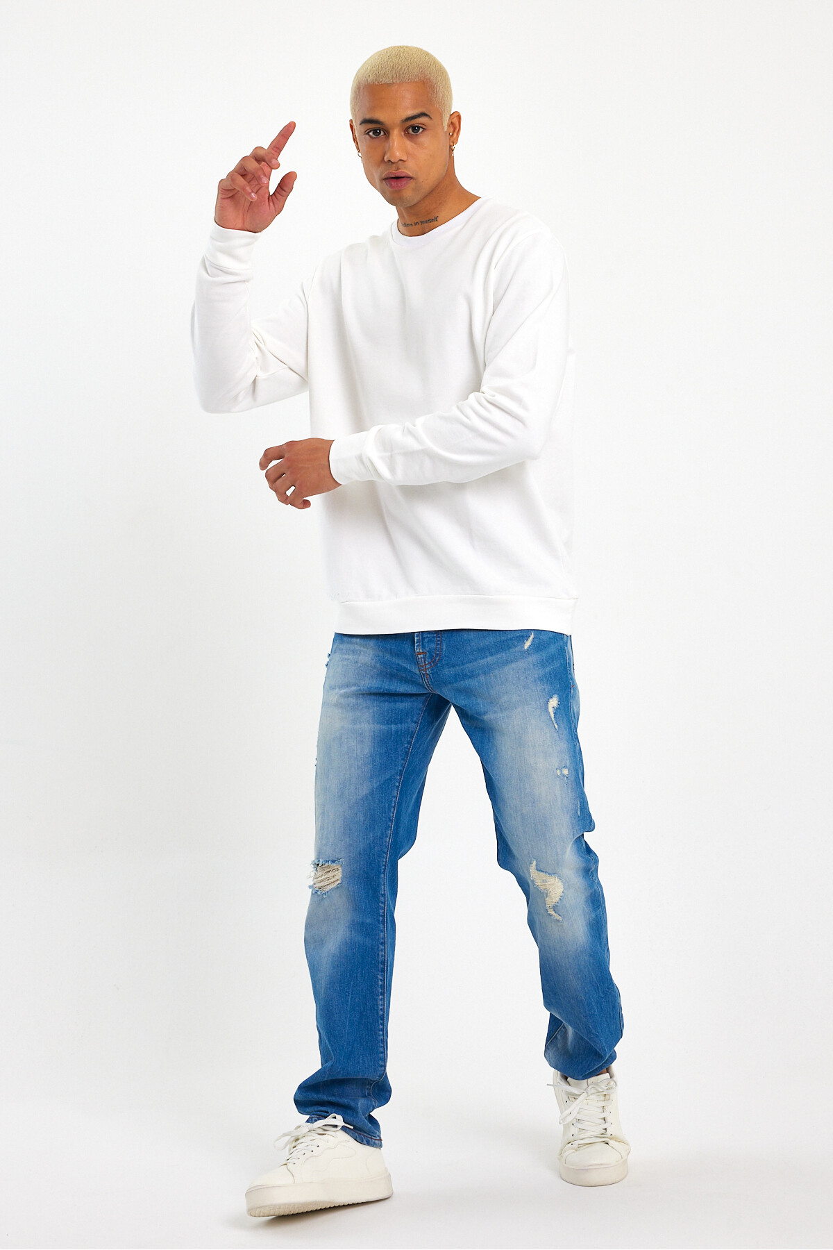Süperlife Erkek Gri Bisiklet Yaka Ribanalı Regular Fit Sweatshirt spr26swk930