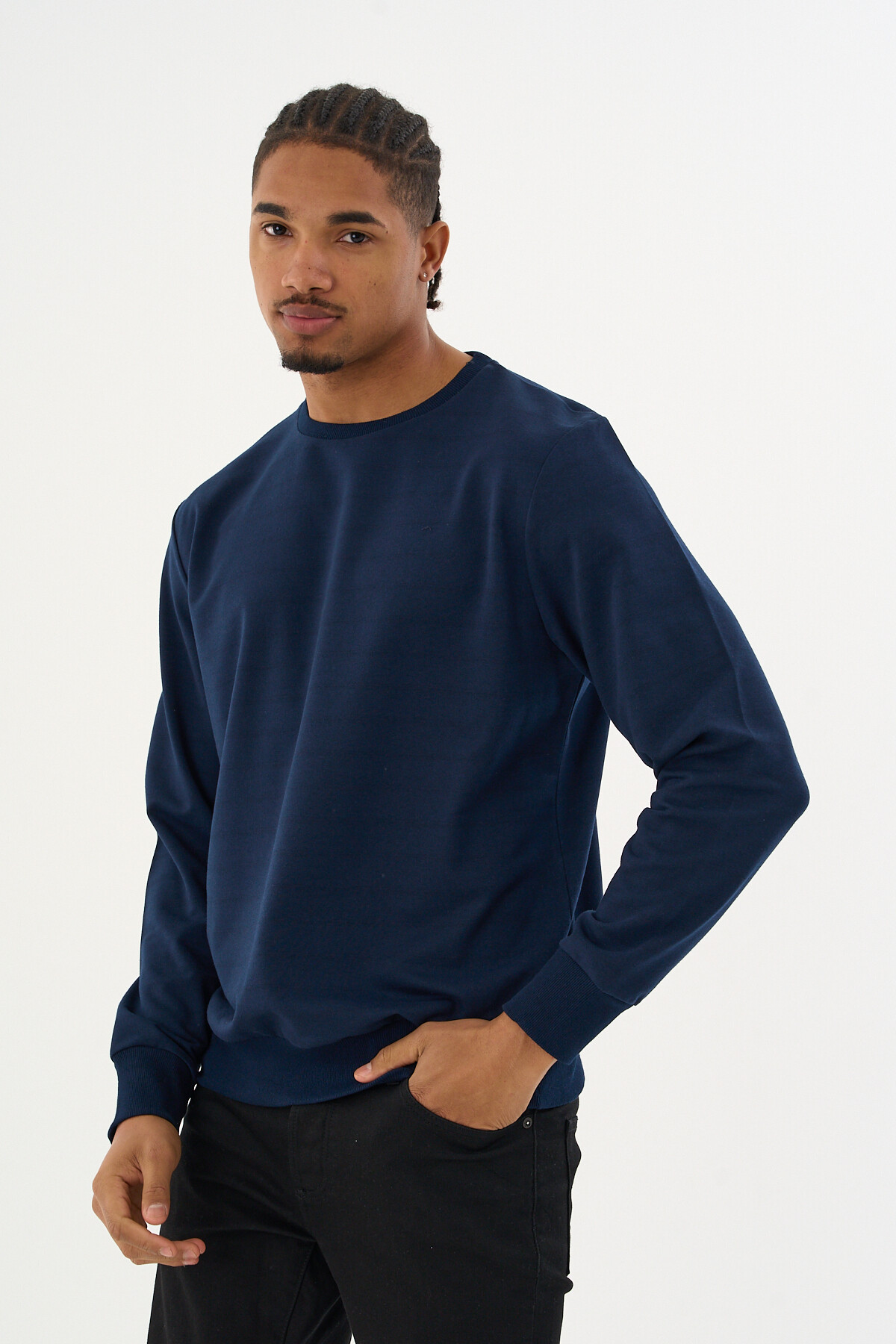 Süperlife Erkek Gri Bisiklet Yaka Ribanalı Regular Fit Sweatshirt spr26swk930