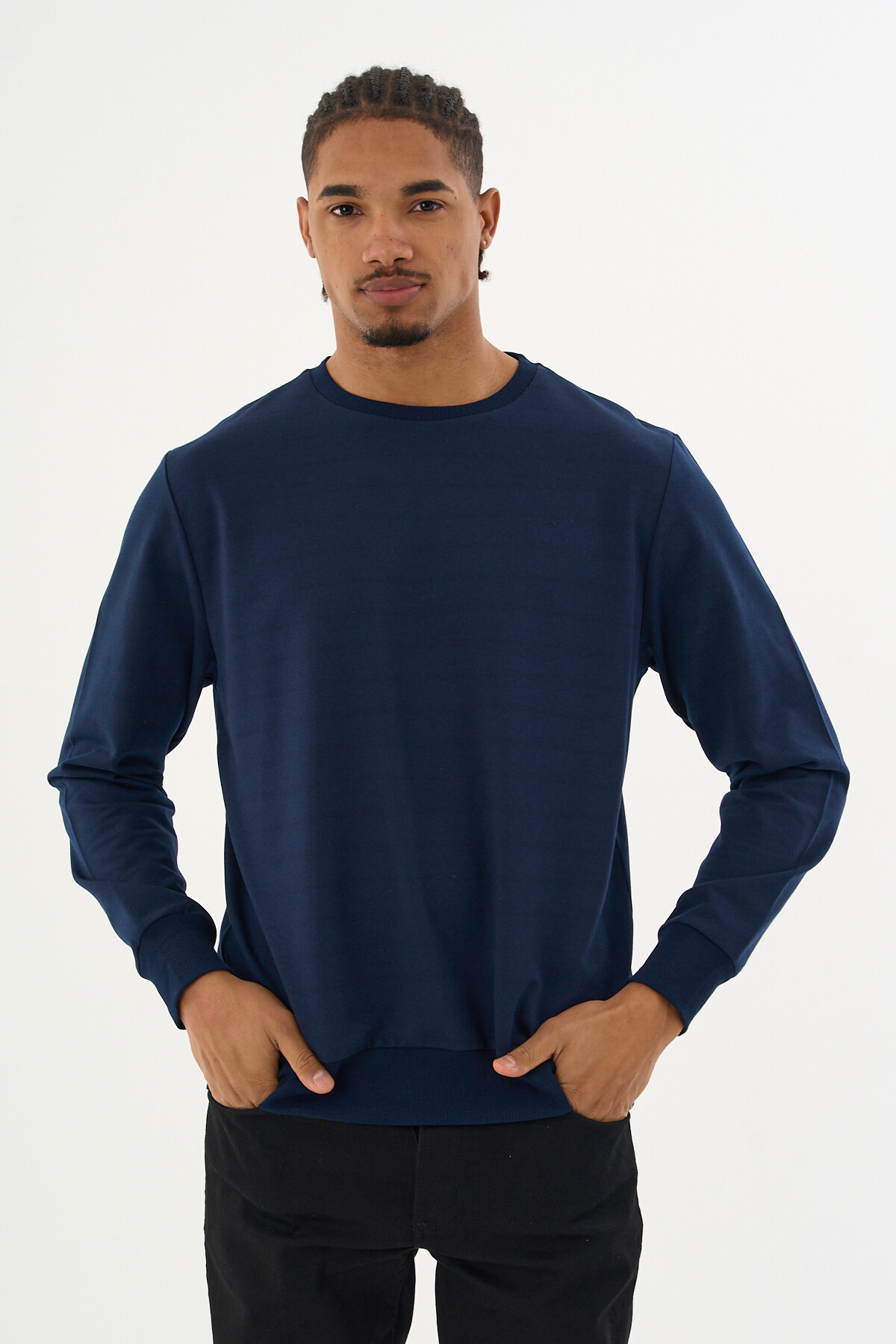 Süperlife Erkek Gri Bisiklet Yaka Ribanalı Regular Fit Sweatshirt spr26swk930