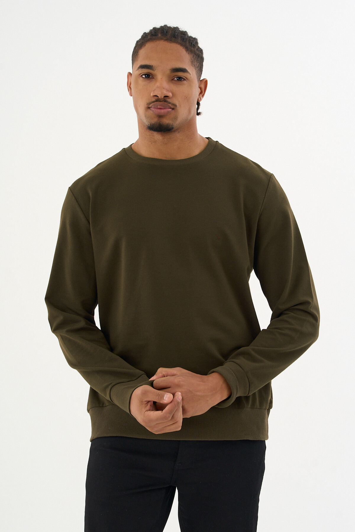 Süperlife Erkek Gri Bisiklet Yaka Ribanalı Regular Fit Sweatshirt spr26swk930