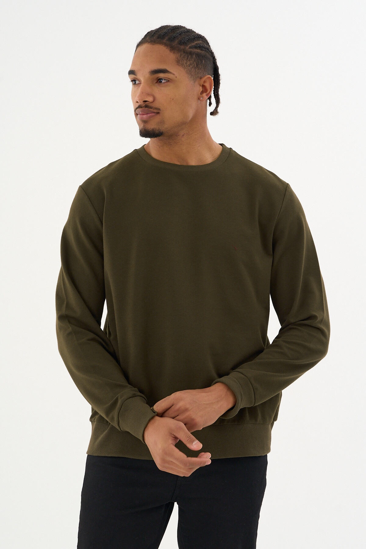 Süperlife Erkek Gri Bisiklet Yaka Ribanalı Regular Fit Sweatshirt spr26swk930