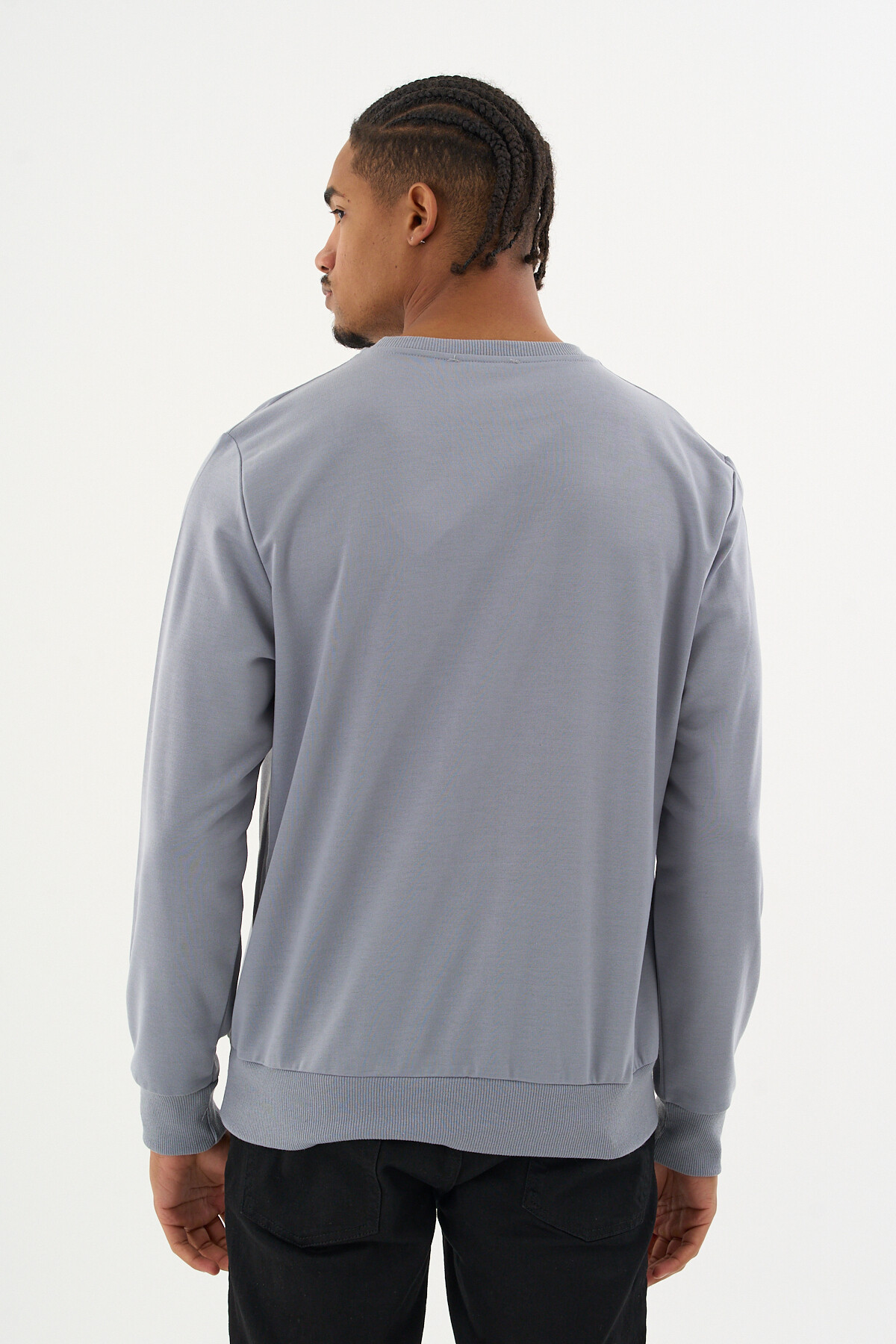 Süperlife Erkek Gri Bisiklet Yaka Ribanalı Regular Fit Sweatshirt spr26swk930