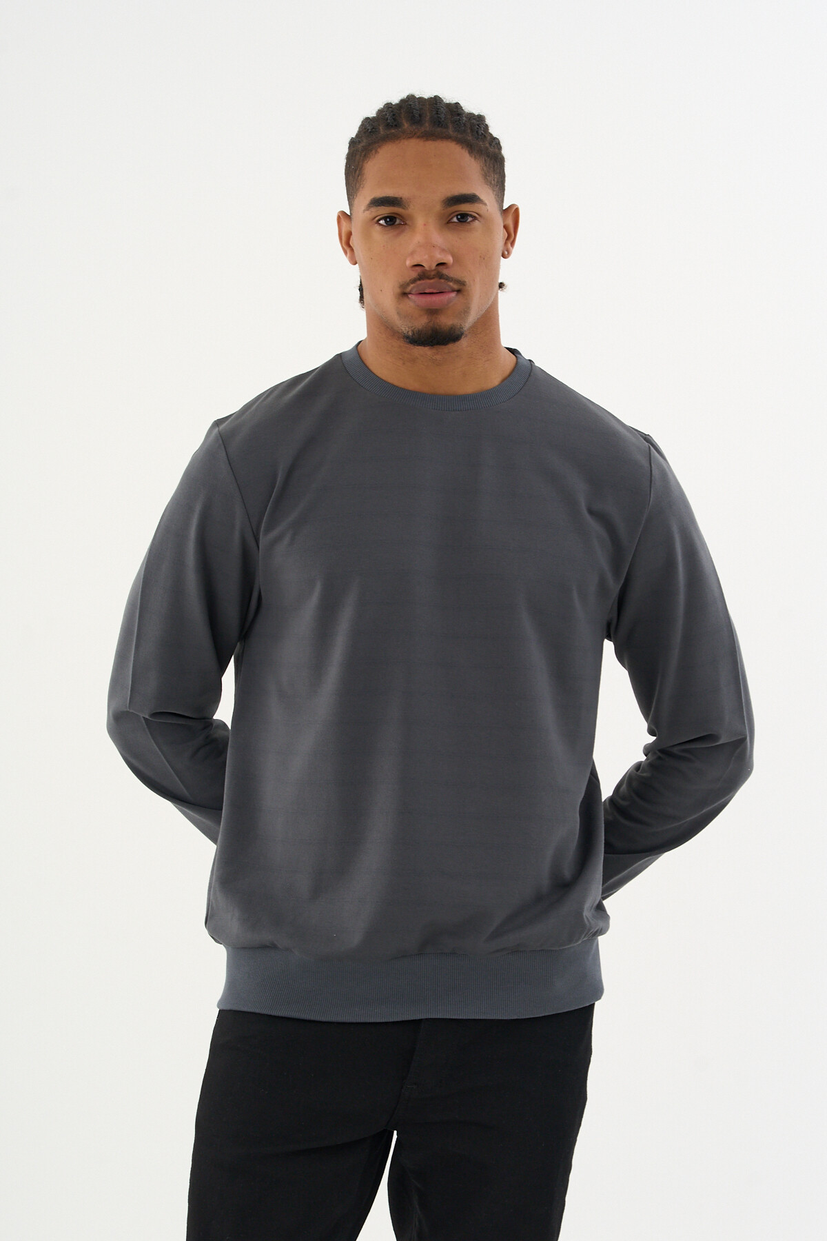 Süperlife Erkek Gri Bisiklet Yaka Ribanalı Regular Fit Sweatshirt spr26swk930