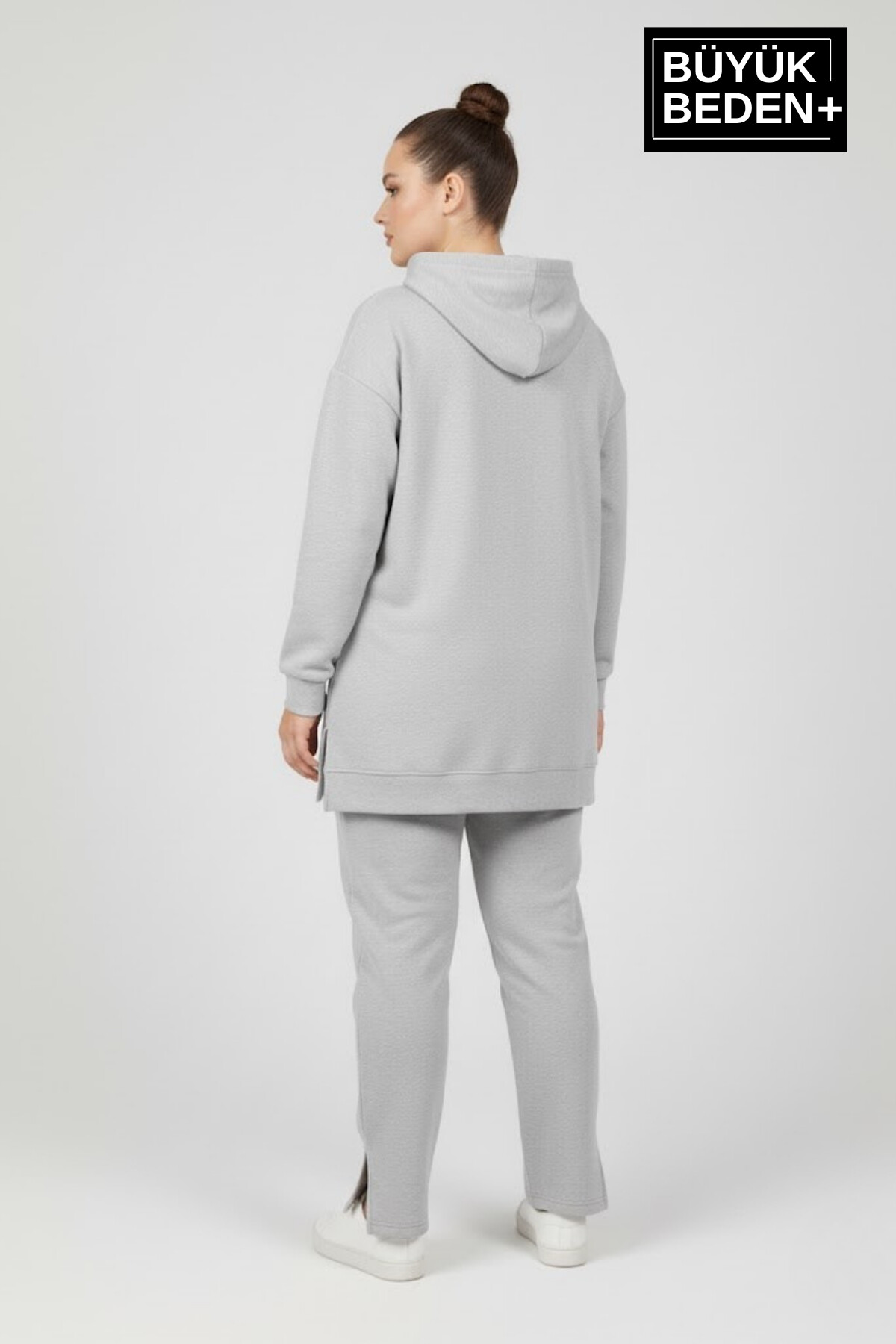 Büyük Beden Kapşonlu NY Newyork Baskılı Tunik ince Sweatshırt  SPR26BTK991-1