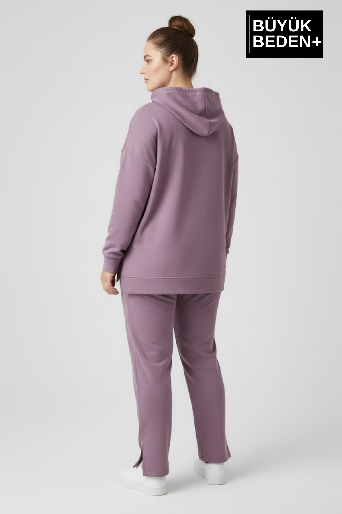 Büyük Beden Kapşonlu NY Newyork Baskılı Tunik ince Sweatshırt  SPR26BTK991-1