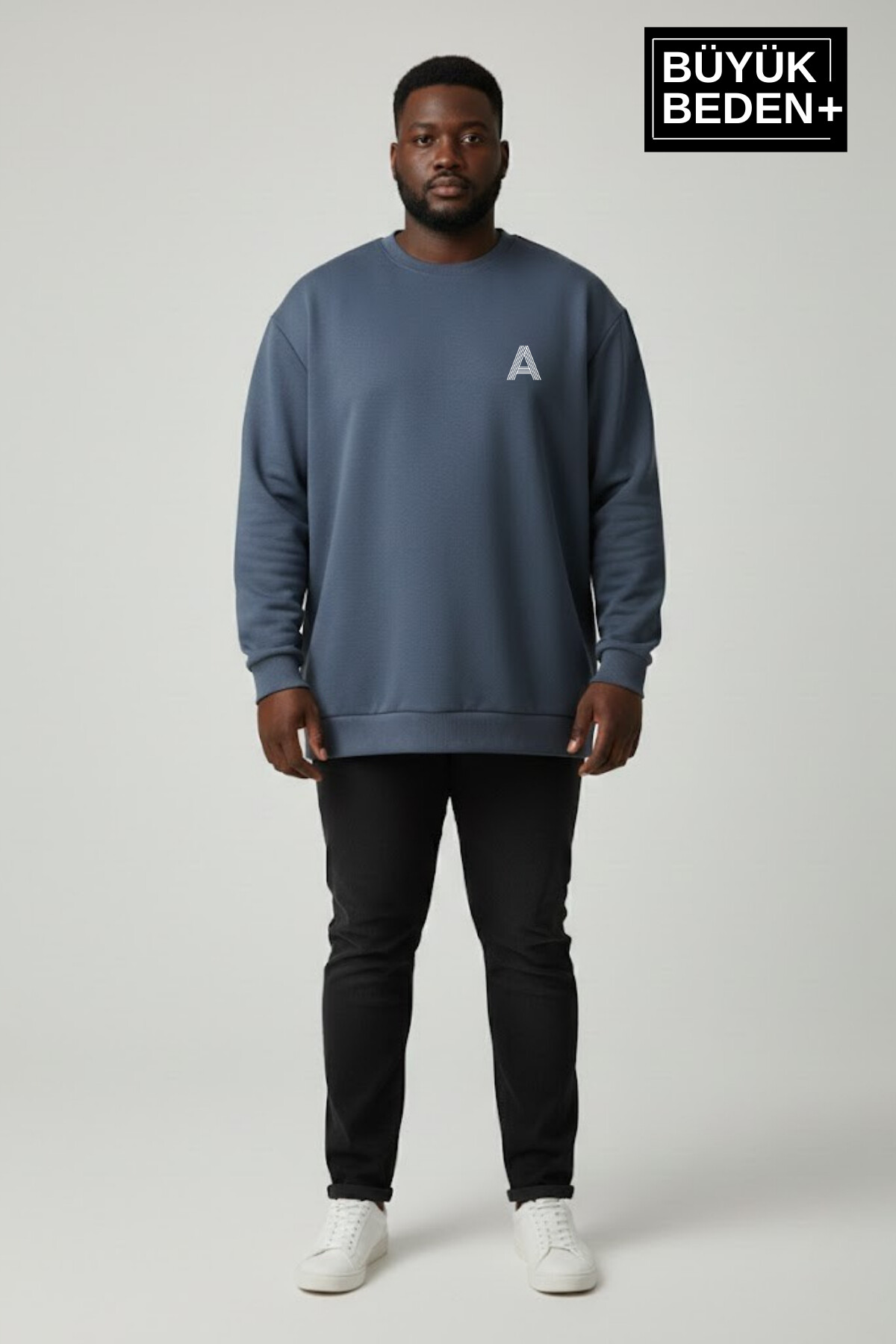 Erkek Büyük Beden A Baskılı Bisiklet Yaka ince Sweatshirt SPR26BSW956-12