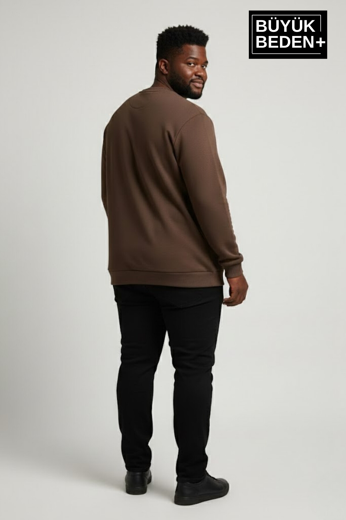 Erkek Büyük Beden AR Baskılı Yaka Kollar Etek Ribana Bisilet Yaka İnce Sweatshirt SPR26BSW956-1