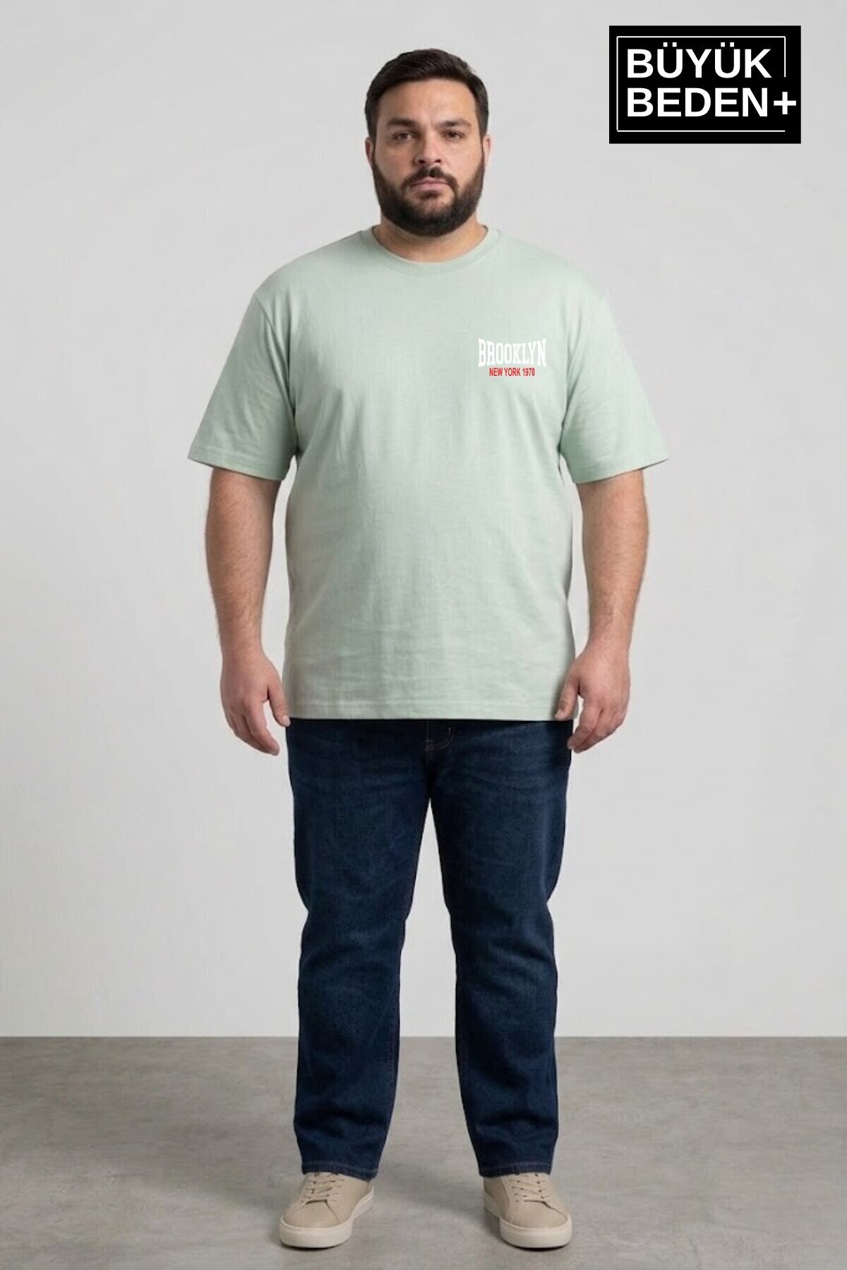 Süperlife Erkek Büyük Beden Brooklyn 1970 Baskılı 3xl-6xl Bisiklet Yaka Tshırt SPR26BTS510-03